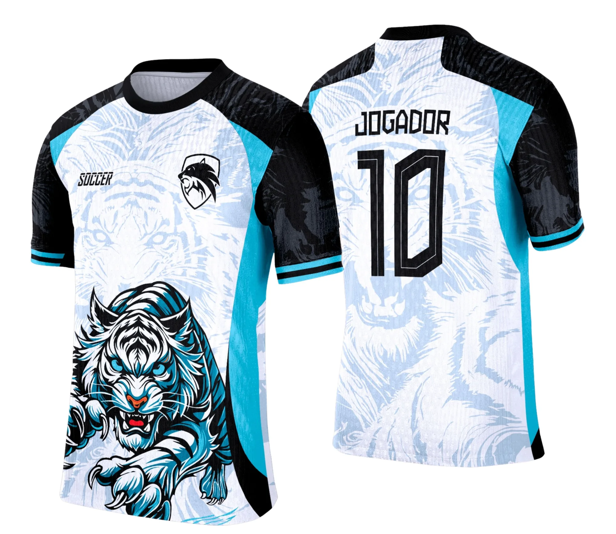 Camiseta unissex branca com logo no peito e estampa grande nas costas representando o tema Interclasse Tigre Branco, ideal para quem quer estilo e conforto em um look moderno.