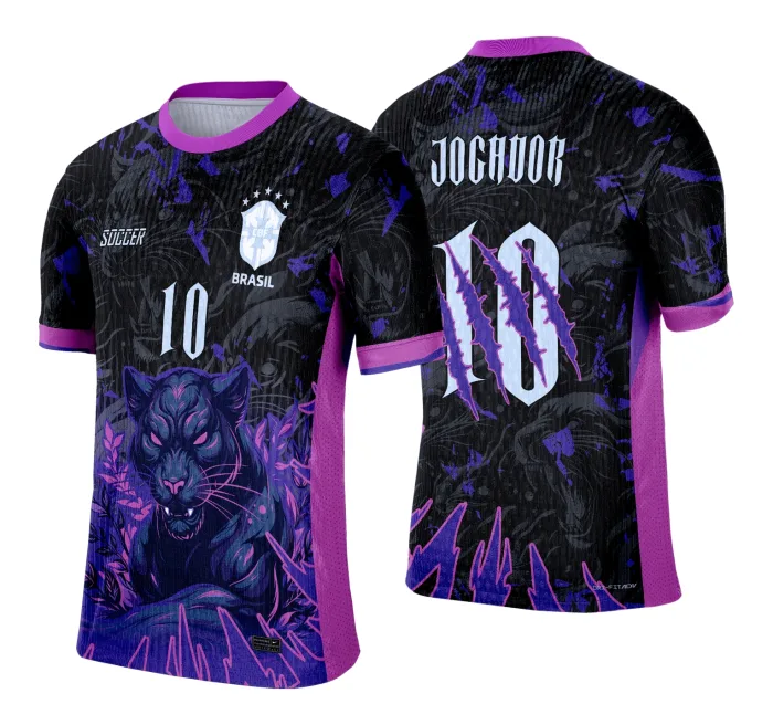 Camiseta unissex preta com logo no peito e estampa grande nas costas do tema Interclasse Pantera Modelo 3, ideal para quem busca estilo marcante e confortável.