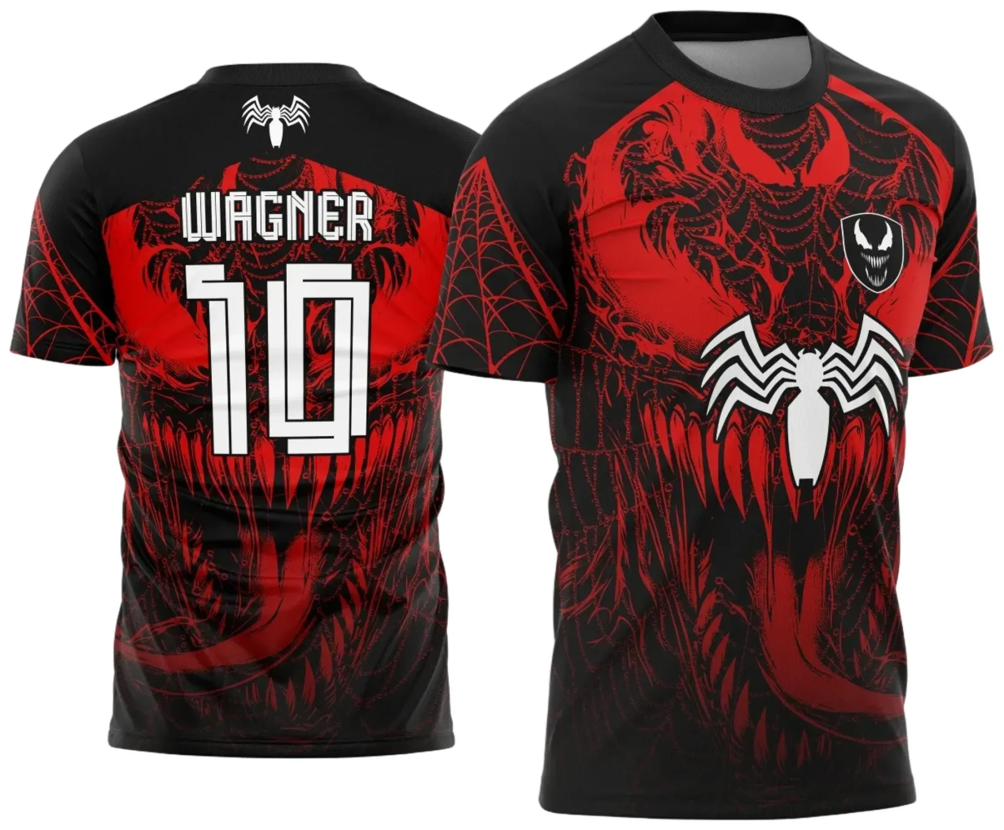 Camiseta unissex preta com logo no peito e estampa grande nas costas tema Interclasse Venom 2025 modelo 3, perfeita para eventos e uso casual.