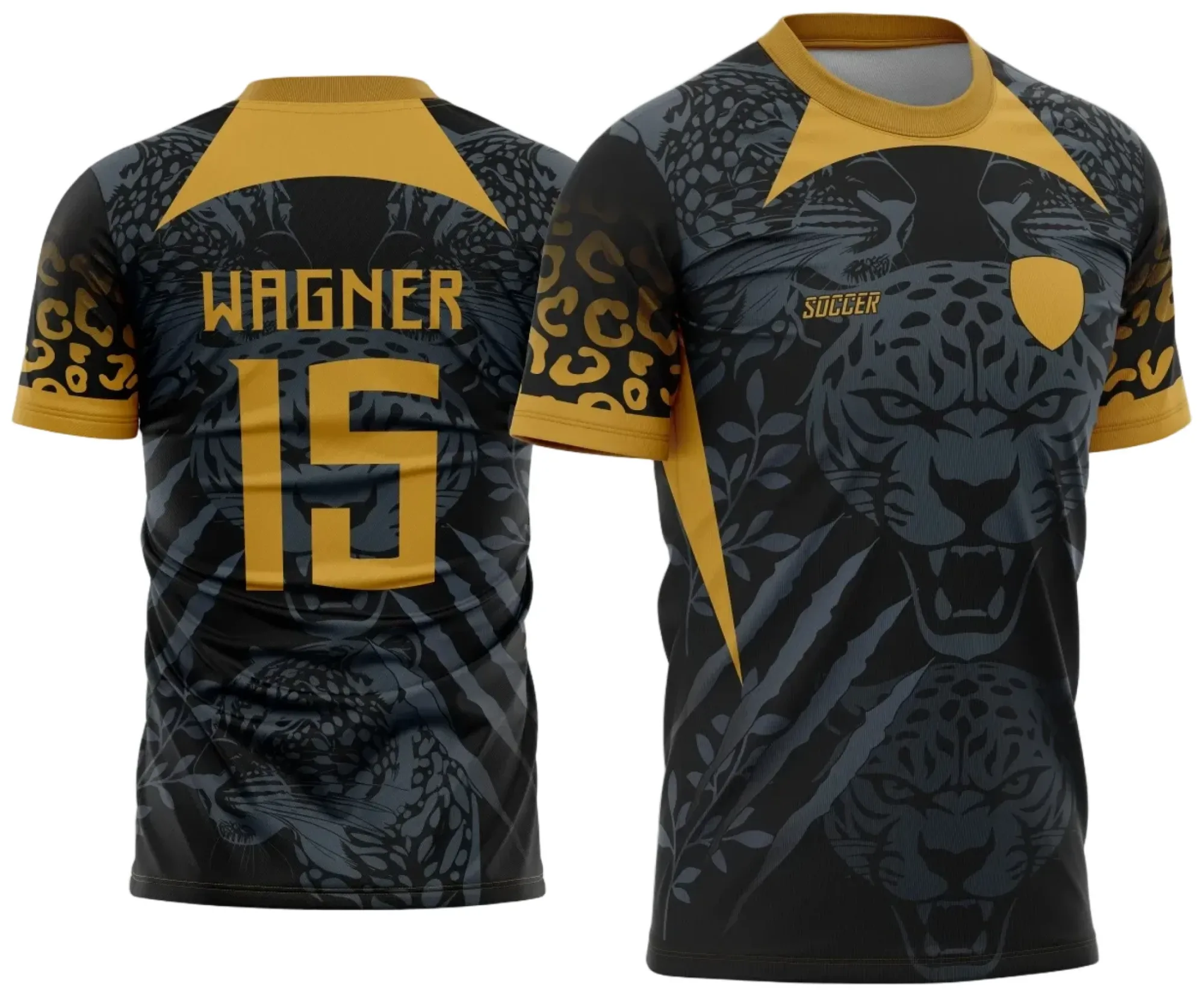 Camiseta unissex preta com logo no peito e estampa grande nas costas de uma onça pintada em estilo Interclasse, ideal para quem busca uma peça marcante e autêntica.