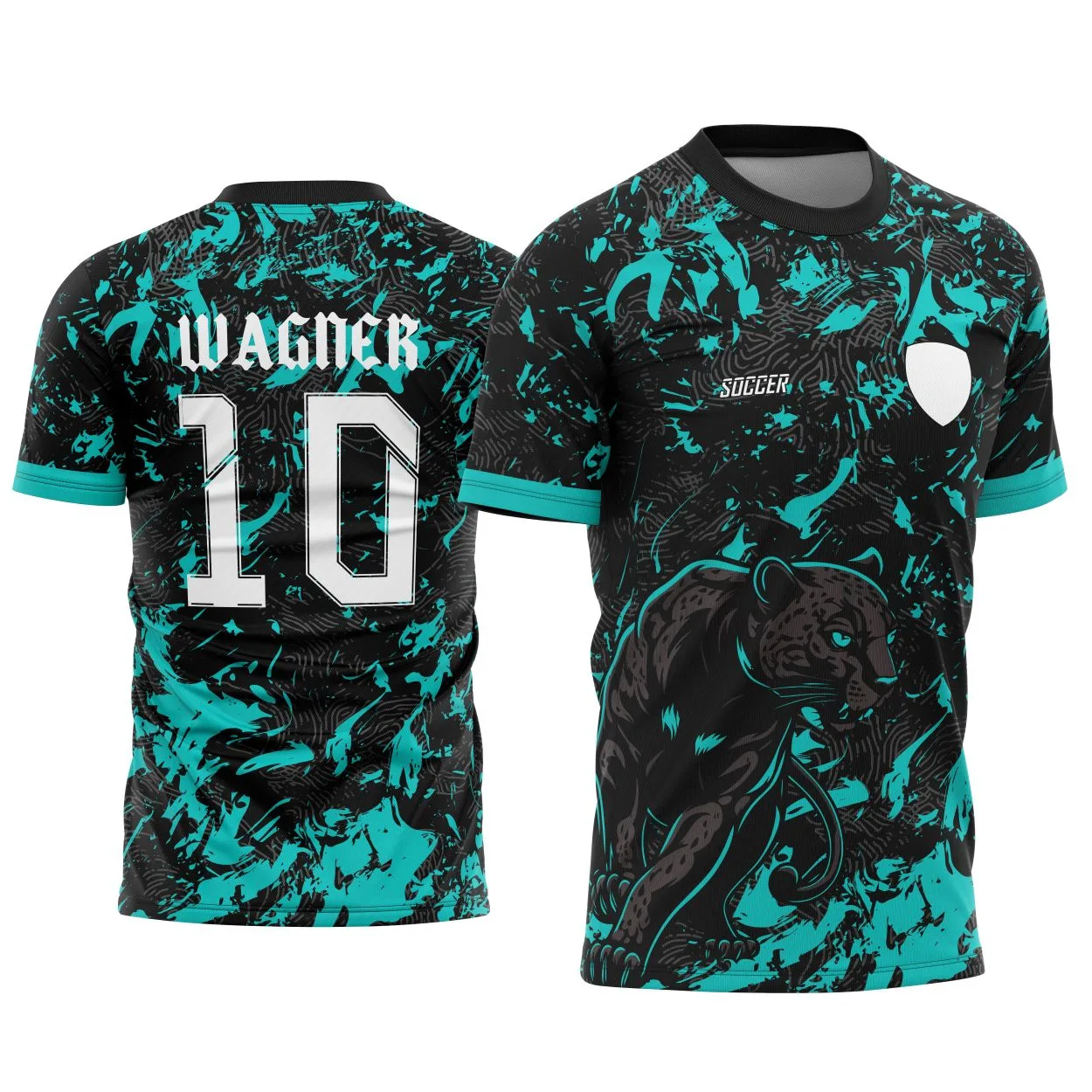 Camiseta unissex preta com logo no peito e estampa grande nas costas, tema Pantera Negra Interclasse modelo 3, ideal para fãs e grupos escolares.