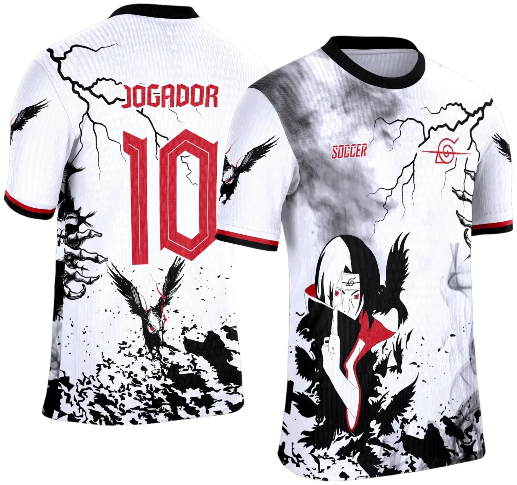 Foto de camiseta unissex preta com logo no peito e estampa grande nas costas, design inspirado em Interclasse e Anime, ideal para quem gosta do estilo vibrante e divertido.