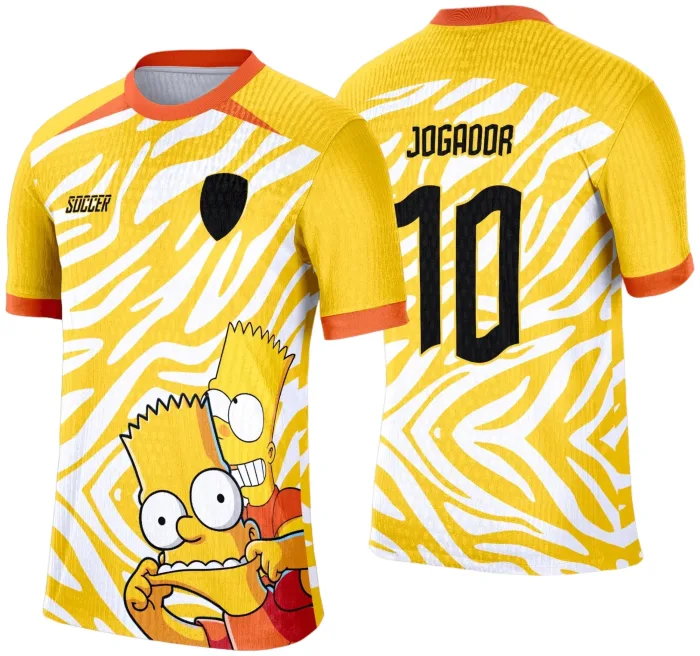 Camiseta unissex preta com logo no peito e estampa grande nas costas inspirada em Bart Simpson para a camisa de Interclasse.