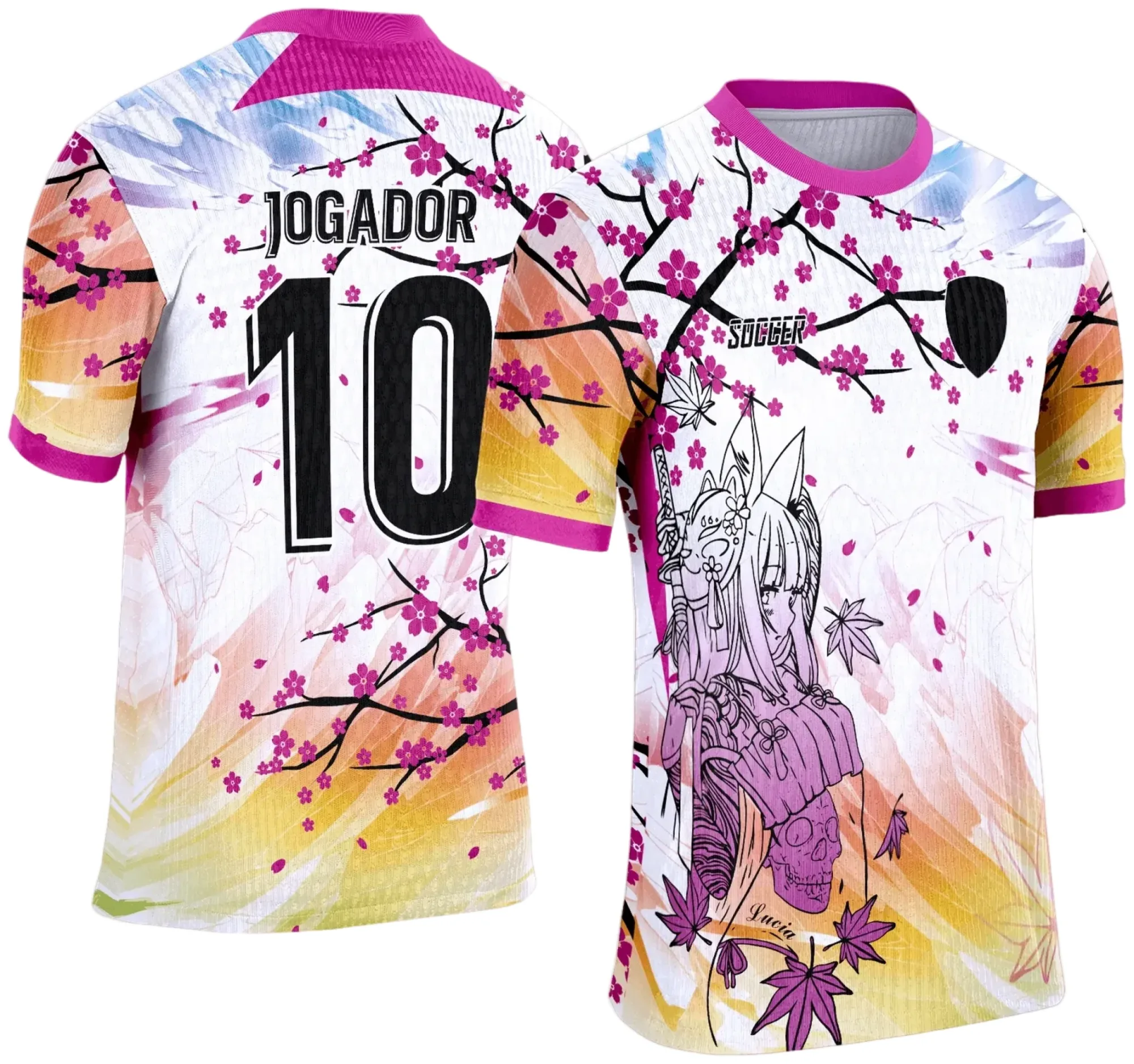 Camiseta unissex preta com logo no peito e estampa grande nas costas, tema Camisa de Interclasse Anime modelo 4, ideal para fãs de anime e eventos escolares.