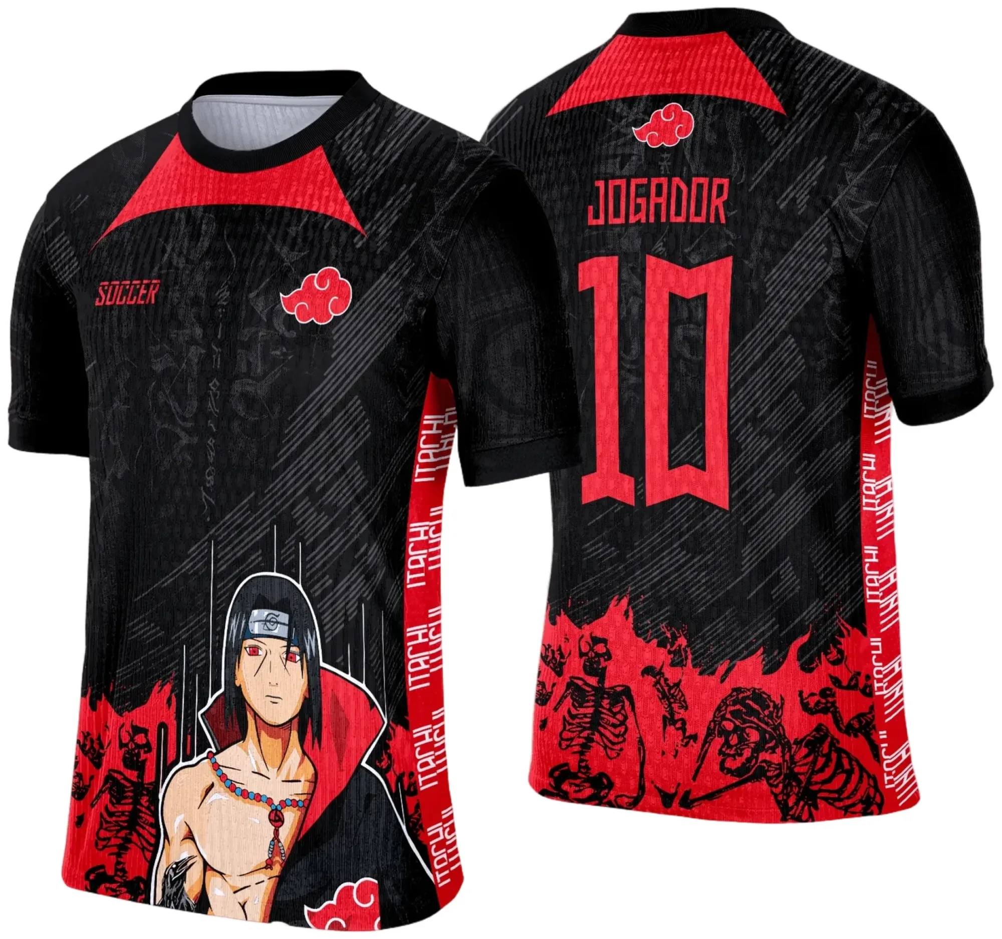 Camiseta preta unissex com logo no peito e estampa grande nas costas inspirada em Interclasse Anime Modelo 6, visual impactante, perfeita para fãs do tema.