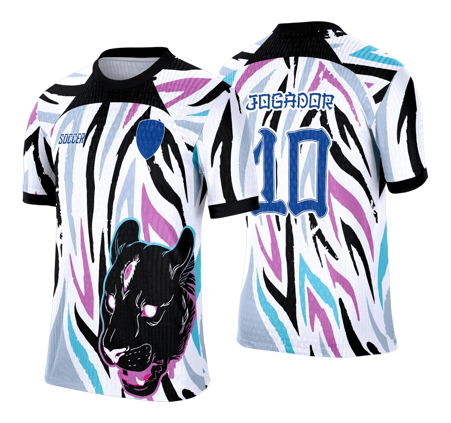 Camiseta unissex preta com logo no peito e estampa grande nas costas da Pantera, modelo 3, representando a camisa de Interclasse em destaque.