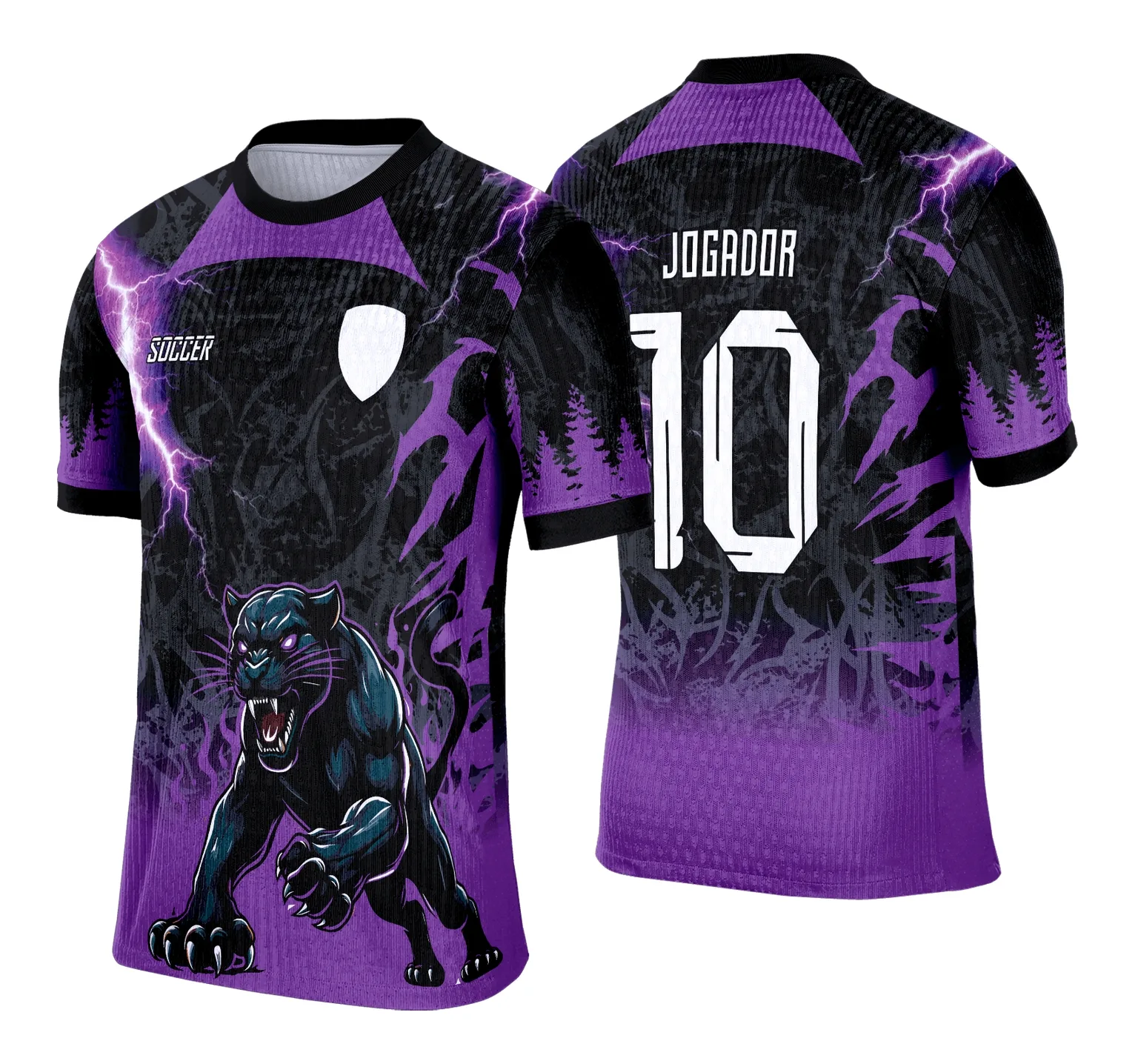 Camiseta unissex preta com logo no peito e estampa grande nas costas com tema Pantera Negra para Interclasse Escolar 2025, confortável e estilosa para eventos escolares.