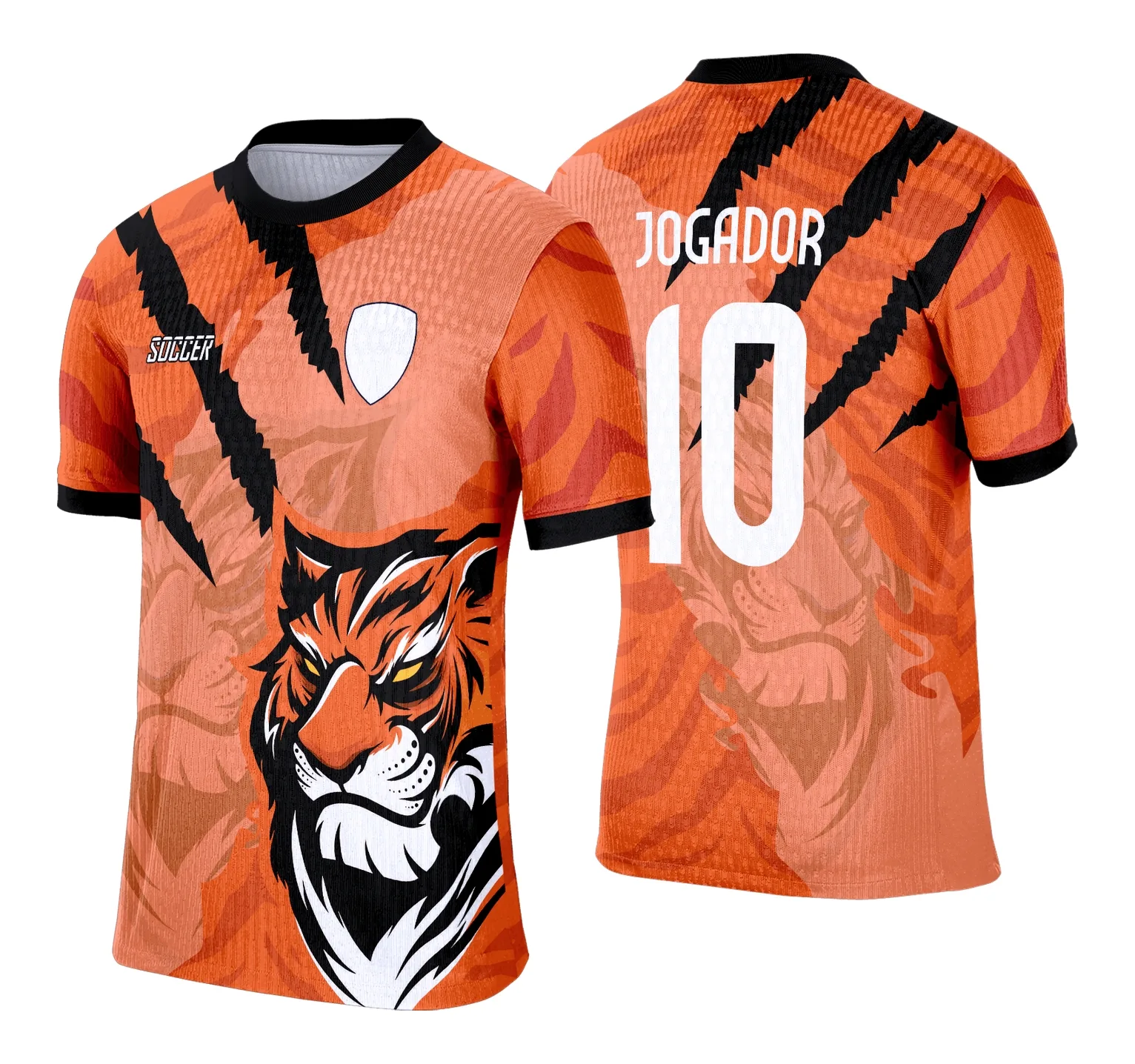 Camiseta unissex preta com logo no peito e estampa grande nas costas mostrando o tigre da Camisa de Interclasse Escolar 2025, destaque perfeito para eventos escolares com design marcante.