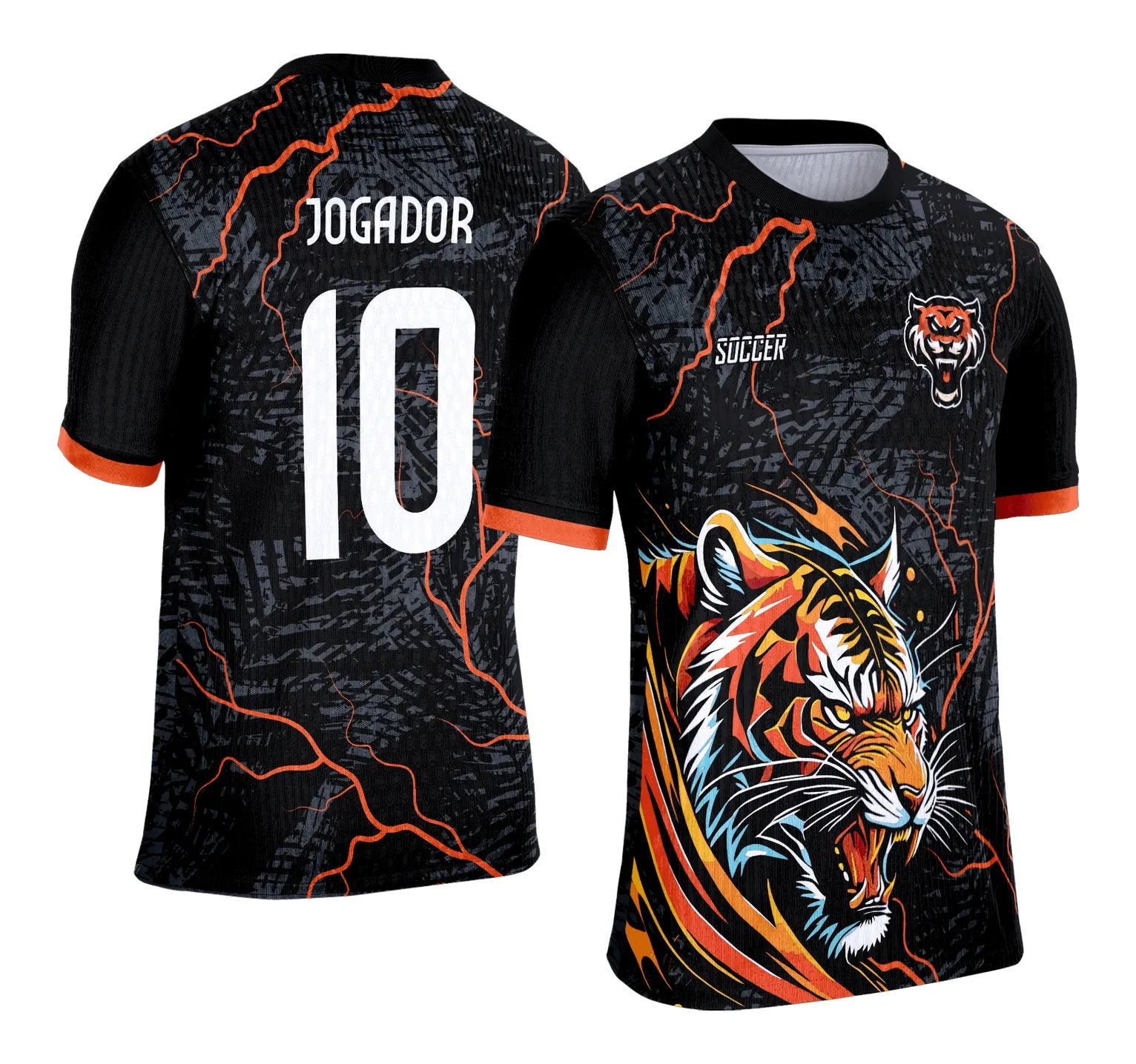 Camiseta unissex preta com logo no peito e estampa grande nas costas com tema Tigre do Interclasse Escolar 2025, destacando a força e união da equipe.