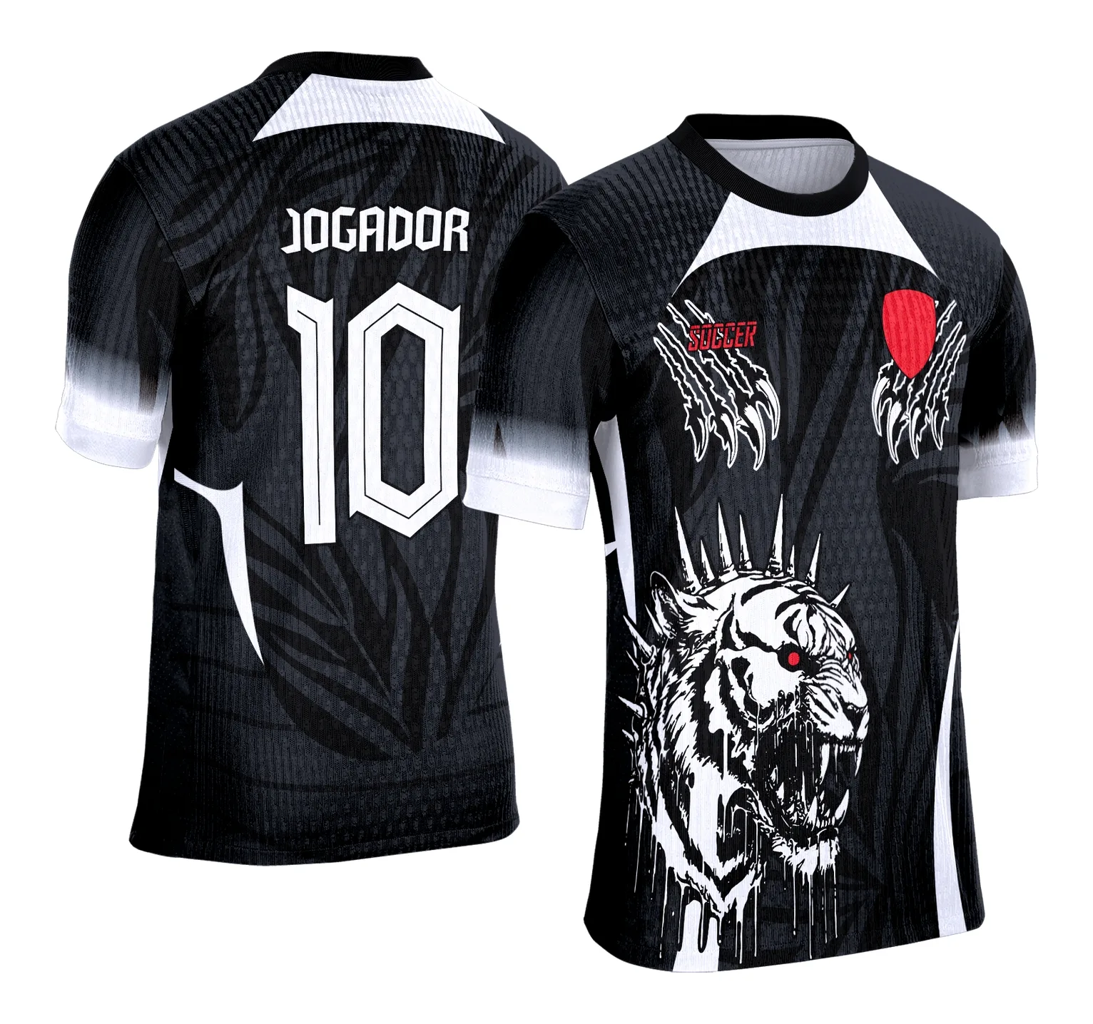 Camiseta unissex preta com logo no peito e estampa grande nas costas mostrando tigre preto e branco do Interclasse 2025, design moderno e estilo urbano.