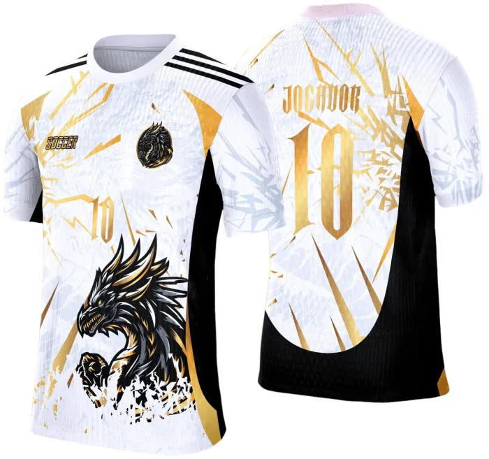 Arte Vetor Camisa de Interclasse 2025: Dragão Branco e Dourado