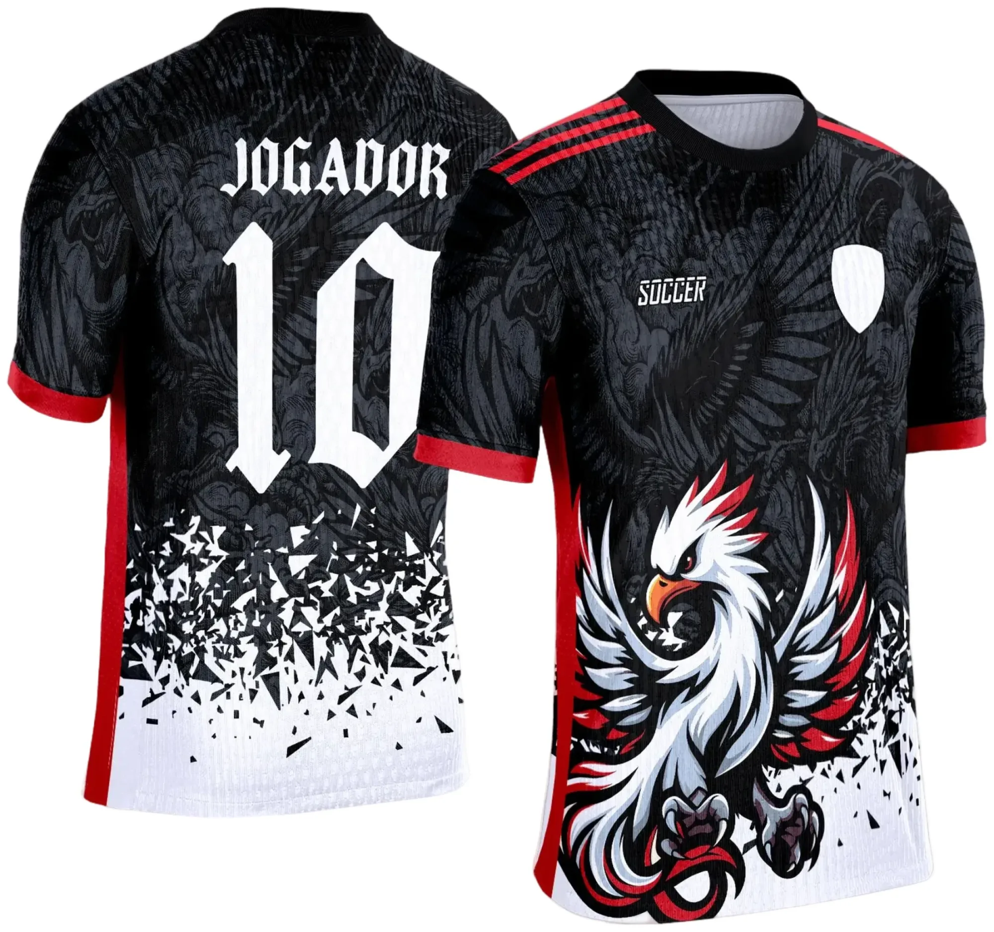 Camiseta unissex preta com logo no peito e estampa grande nas costas mostrando fênix branca estilizada em destaque, ideal para eventos de interclasse em 2025.