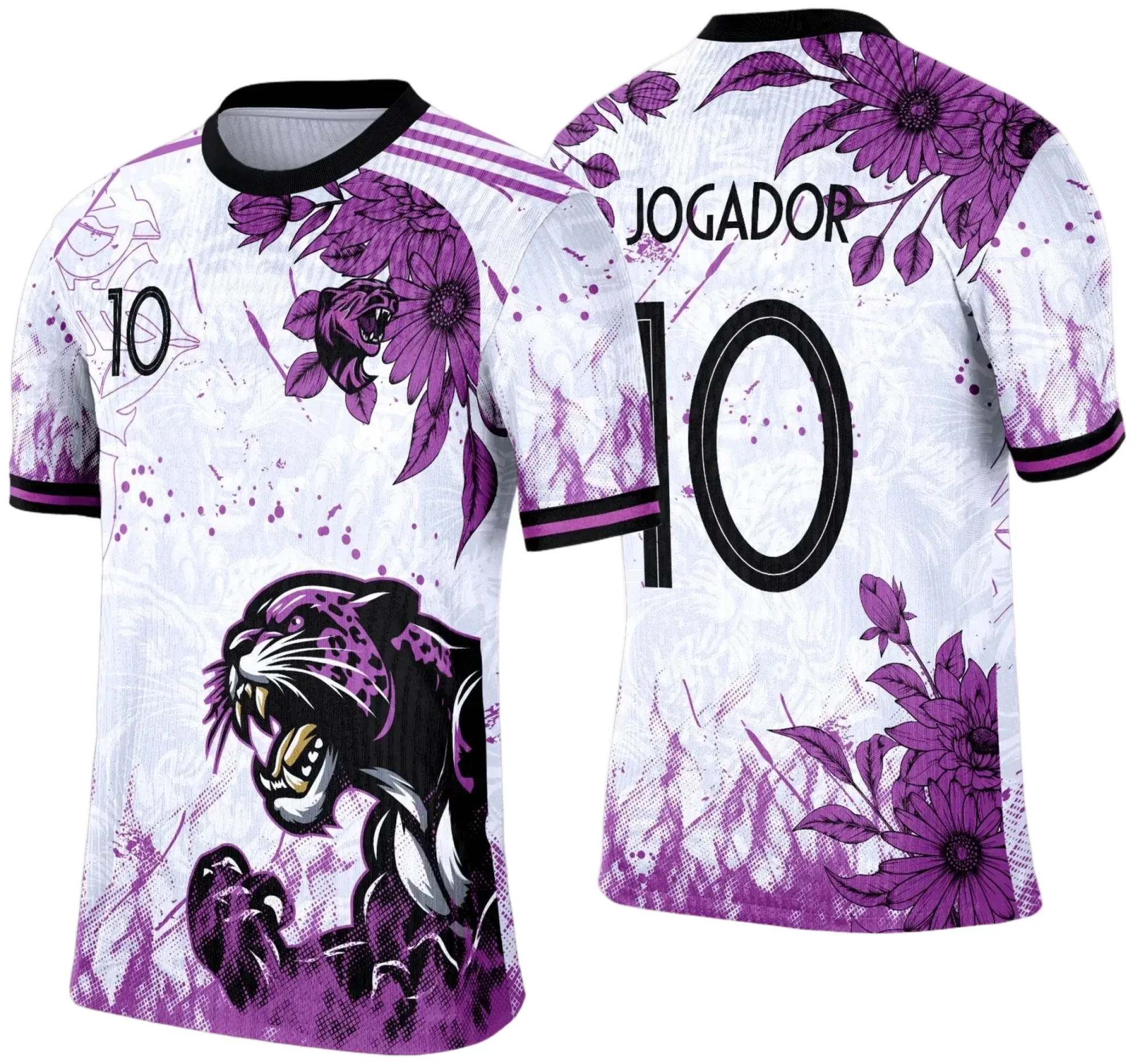 Camiseta unissex preta com logo no peito e estampa grande nas costas de onça pintada, inspirada no interclasse 2025, perfeita para eventos ou uso casual.