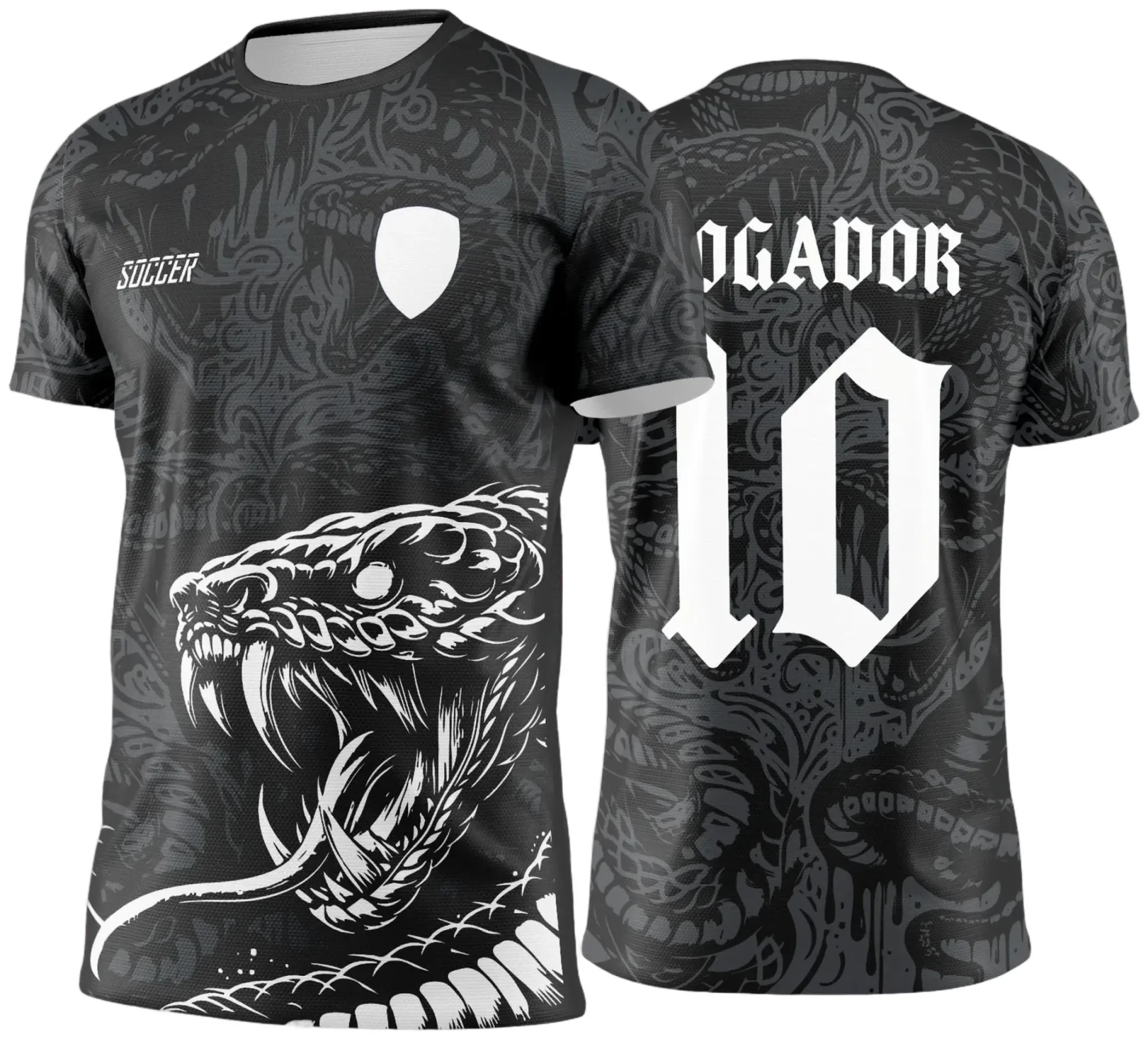 Camiseta unissex preta com logo no peito e estampa grande nas costas com tema Interclasse Cobra Negra 2025, design marcante e visual moderno para fãs do time e torcida.