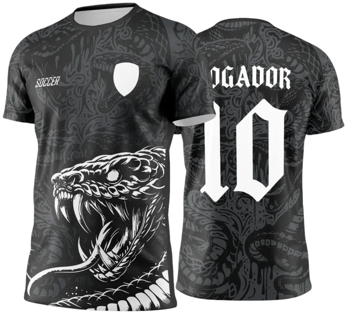 Camiseta unissex preta com logo no peito e estampa grande nas costas com tema Interclasse Cobra Negra 2025, design marcante e visual moderno para fãs do time e torcida.