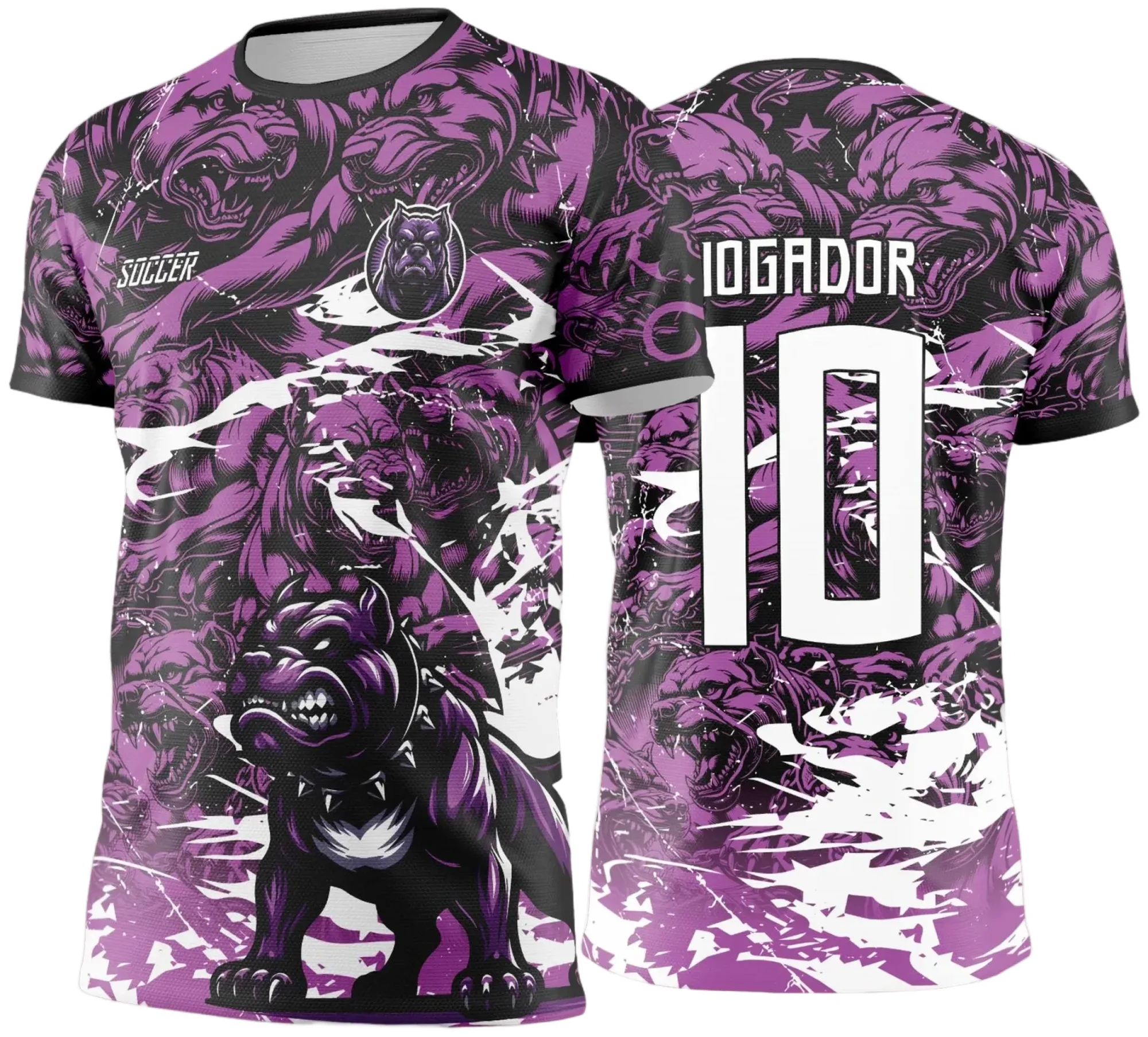 Camiseta unissex preta com logo no peito e estampa grande nas costas, temática de Interclasse Pitbull 2025, design moderno e esportivo perfeito para eventos e times.