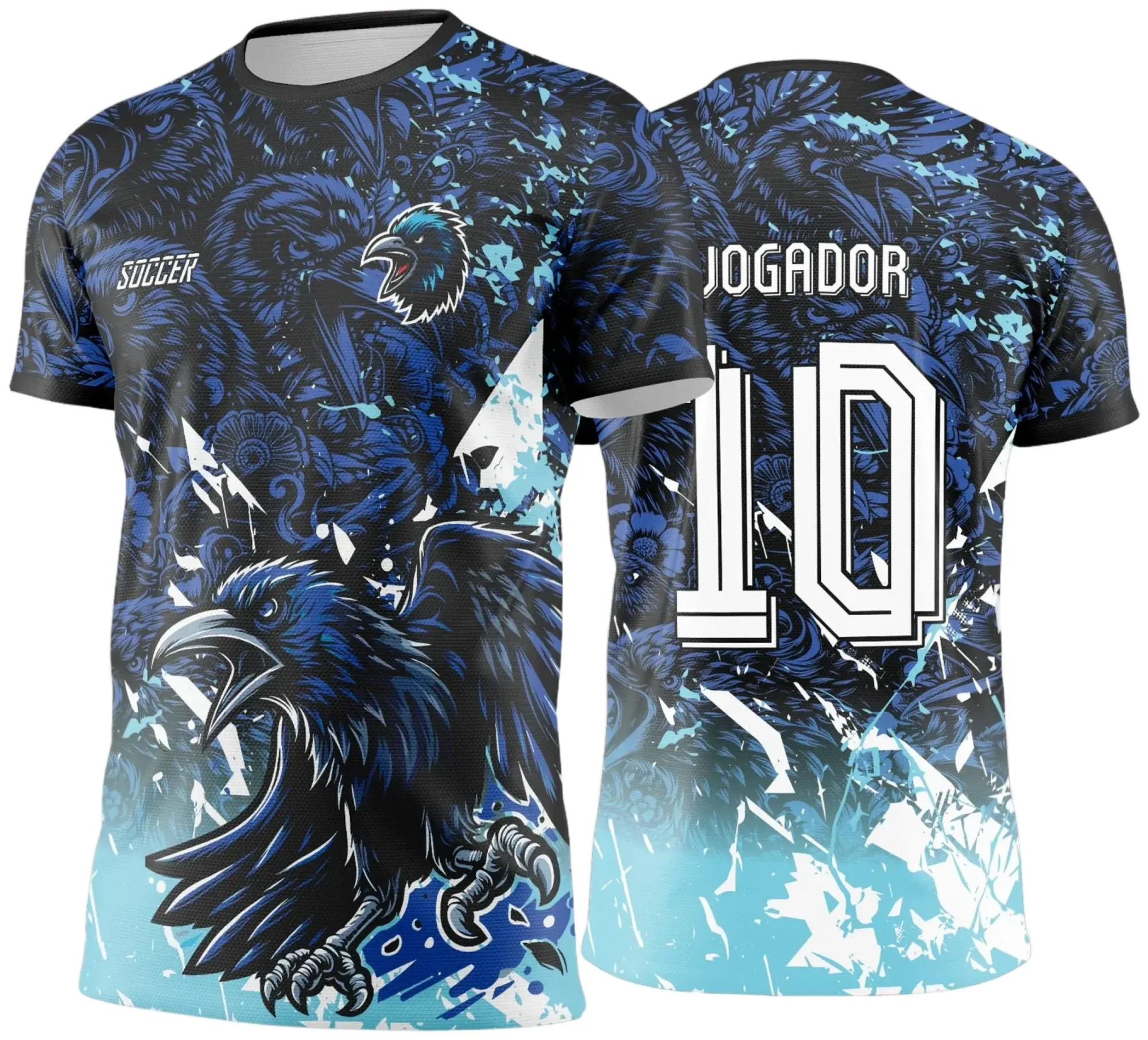 Camiseta unissex preta com logo no peito e estampa grande nas costas mostrando Corvo, temática Interclasse 2025, ideal para uso casual e eventos escolares.