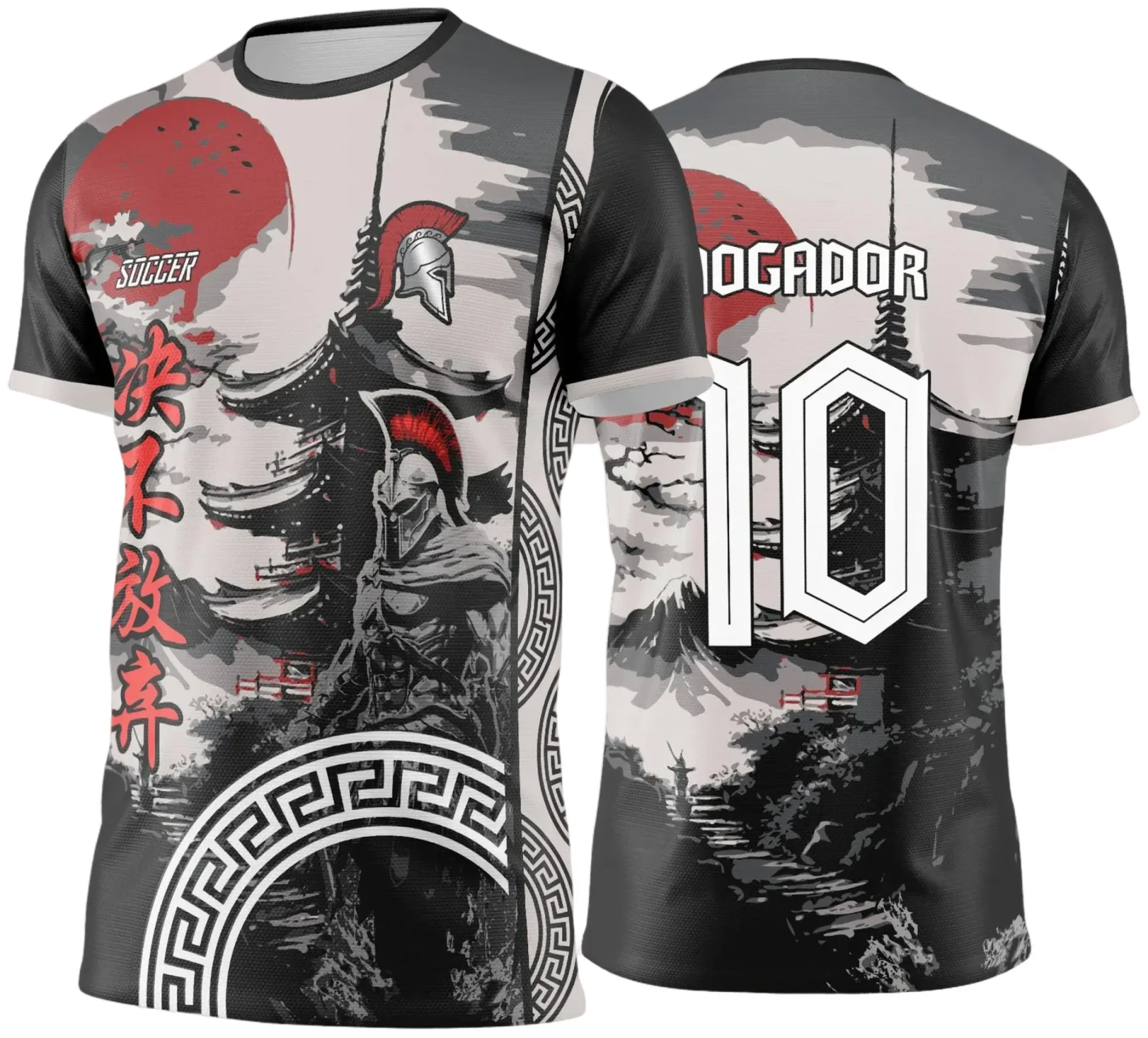 Camiseta unissex preta com logo no peito e estampa grande nas costas com tema Gladiador do Interclasse 2025, ideal para eventos e confraternizações.