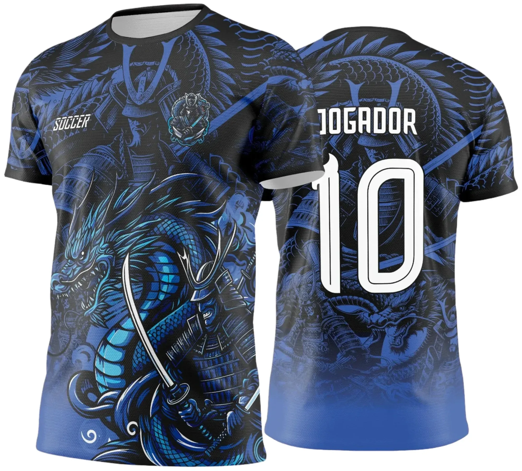 Camiseta unissex preta com logo no peito e estampa grande nas costas mostrando design Interclasse Samurai 2025, visual moderno e marcante para fãs do estilo tradicional.