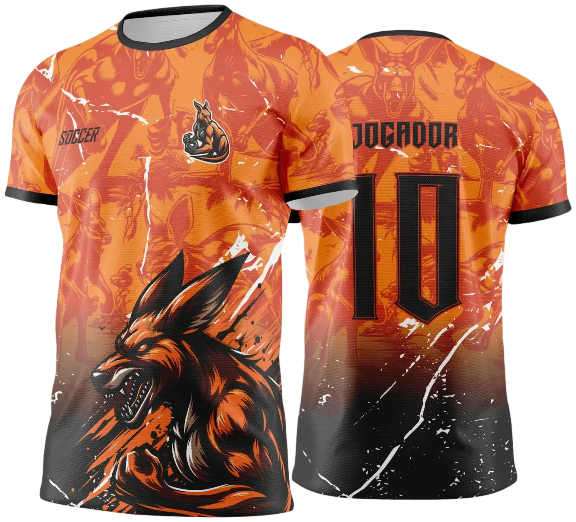 Camiseta unissex com base preta, logo no peito e estampa grande nas costas tema Interclasse Canguru Jogos Internos 2024 2025, perfeita para eventos escolares e competições.