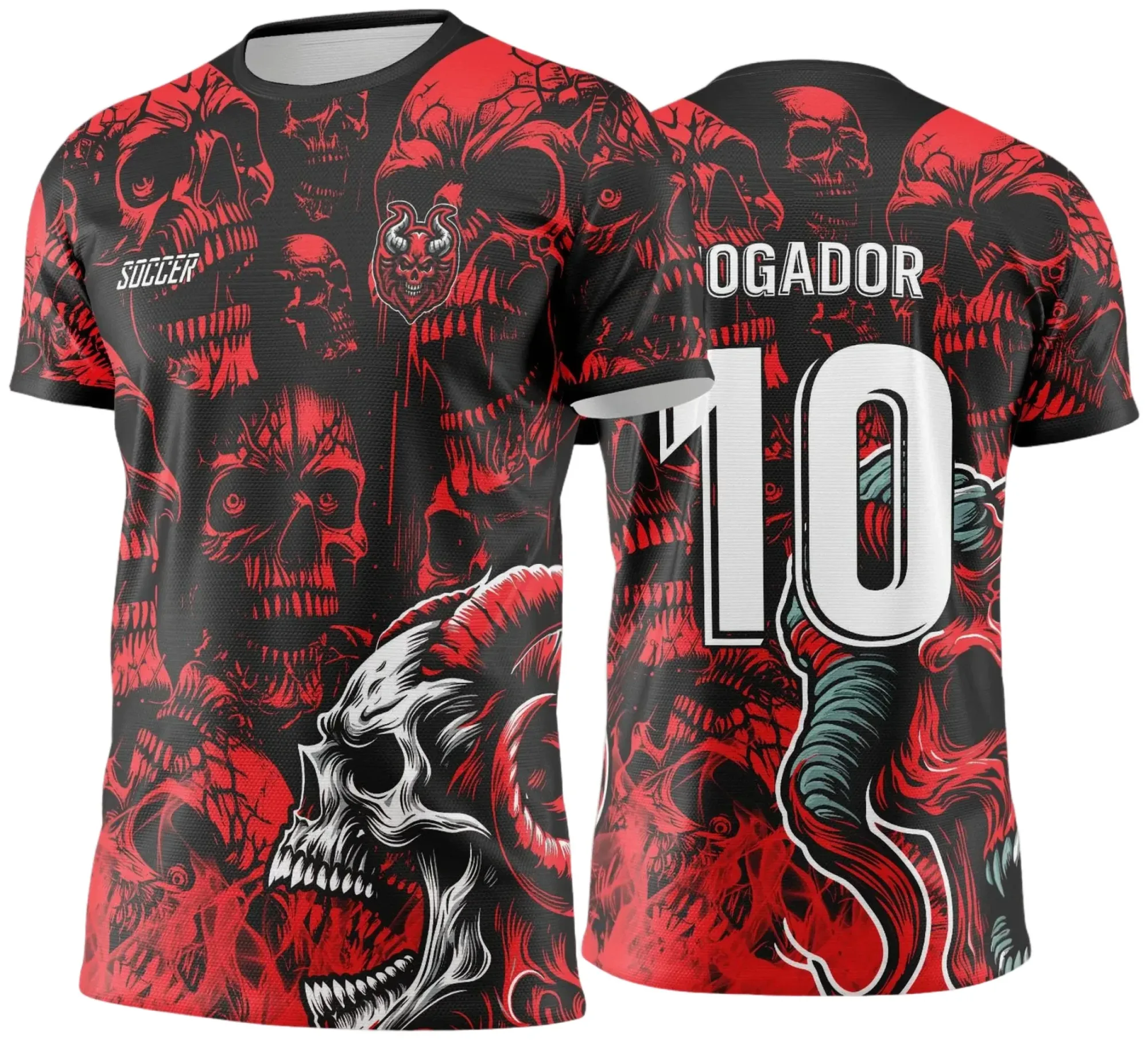 Camiseta unissex preta com logo no peito e estampa grande nas costas de caveira temática dos Jogos Internos 2024 2025, ideal para eventos e jogos escolares.