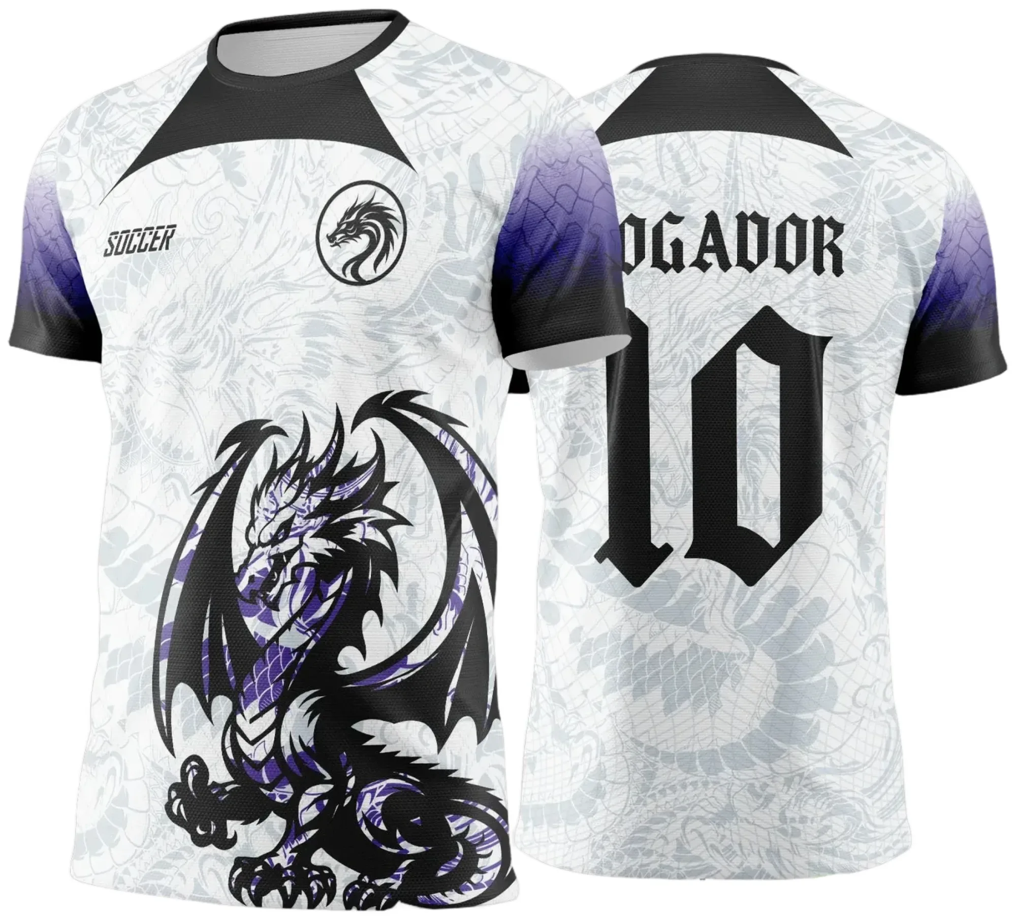 Camiseta unissex preta com logo no peito e estampa grande nas costas com tema Interclasse Dragão Branco com Preto para Jogos Internos 2024-2025, ideal para quem quer destaque e estilo.