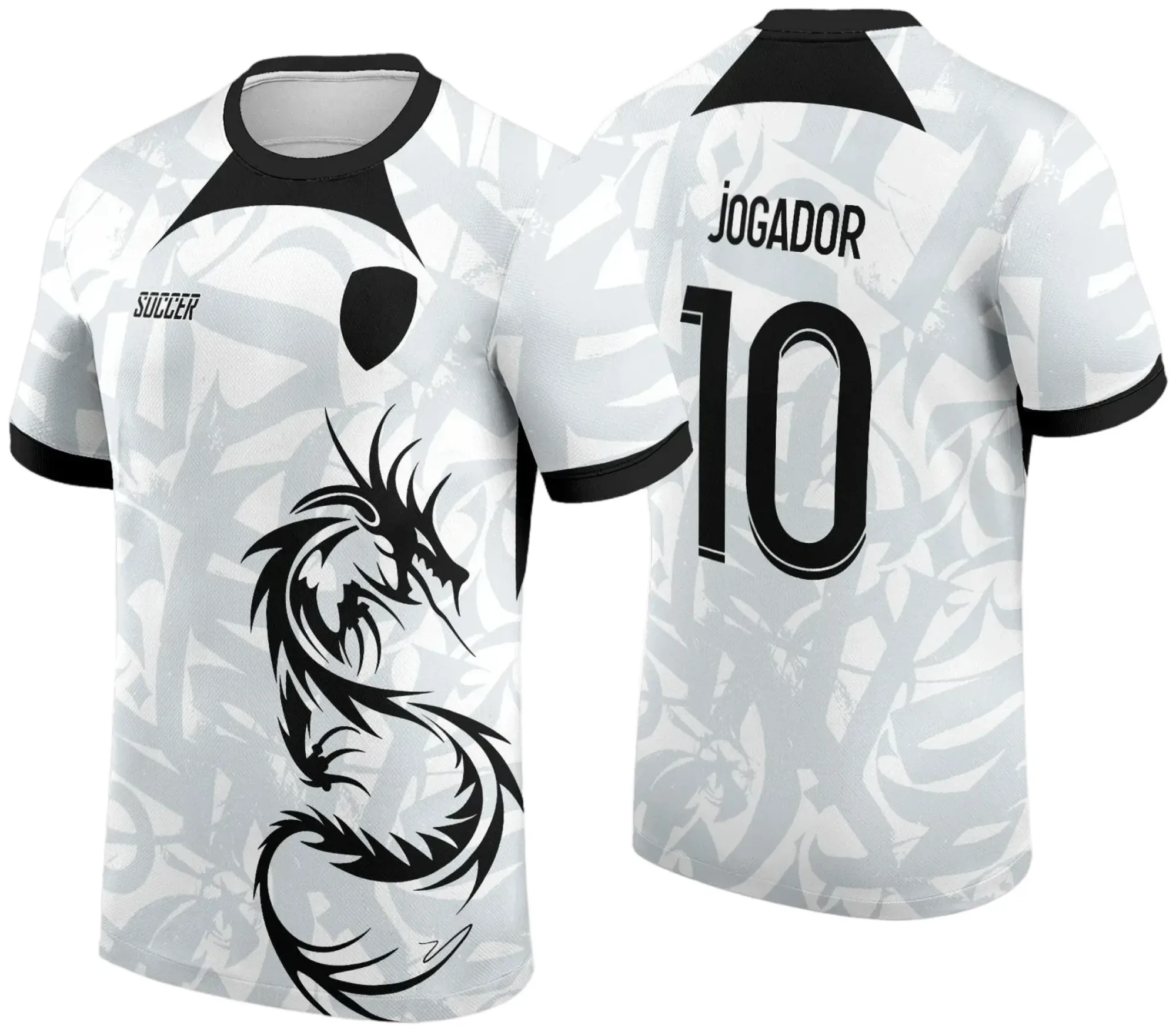 Camiseta unissex preta com logo no peito e estampa grande nas costas com tema Interclasse Jogos Internos Dragão 2024-2025, ideal para eventos esportivos e atividades escolares.