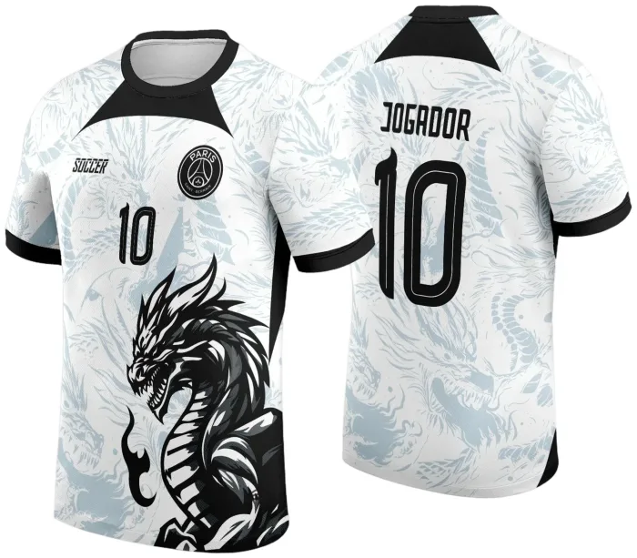 Arte Vetor Camisa de Interclasse Dragão Branco e Preto 2024 - 2025