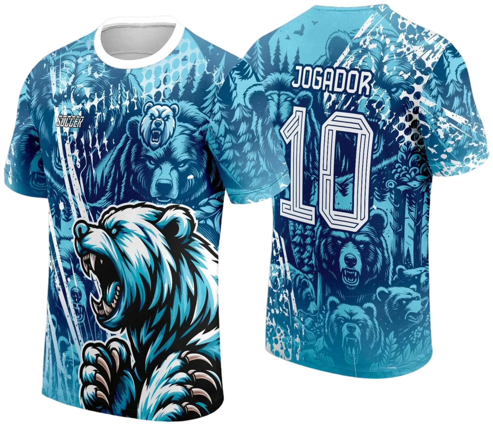 Camiseta unissex preta com logo no peito e estampa grande nas costas, tema Camisa de Interclasse Urso 2024 - 2025