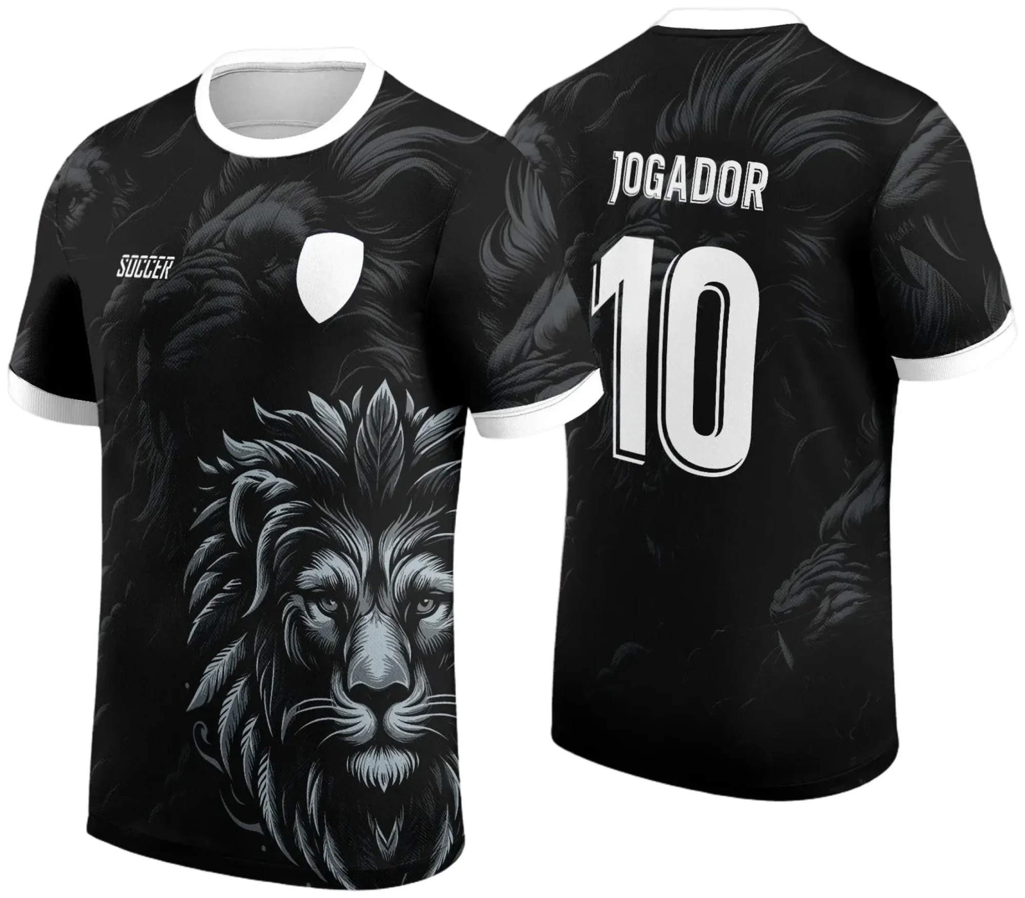 Camiseta unissex preta com logo no peito e estampa grande nas costas de Leão com tema Interclasse 2024-2025, destacando força e união entre equipes.