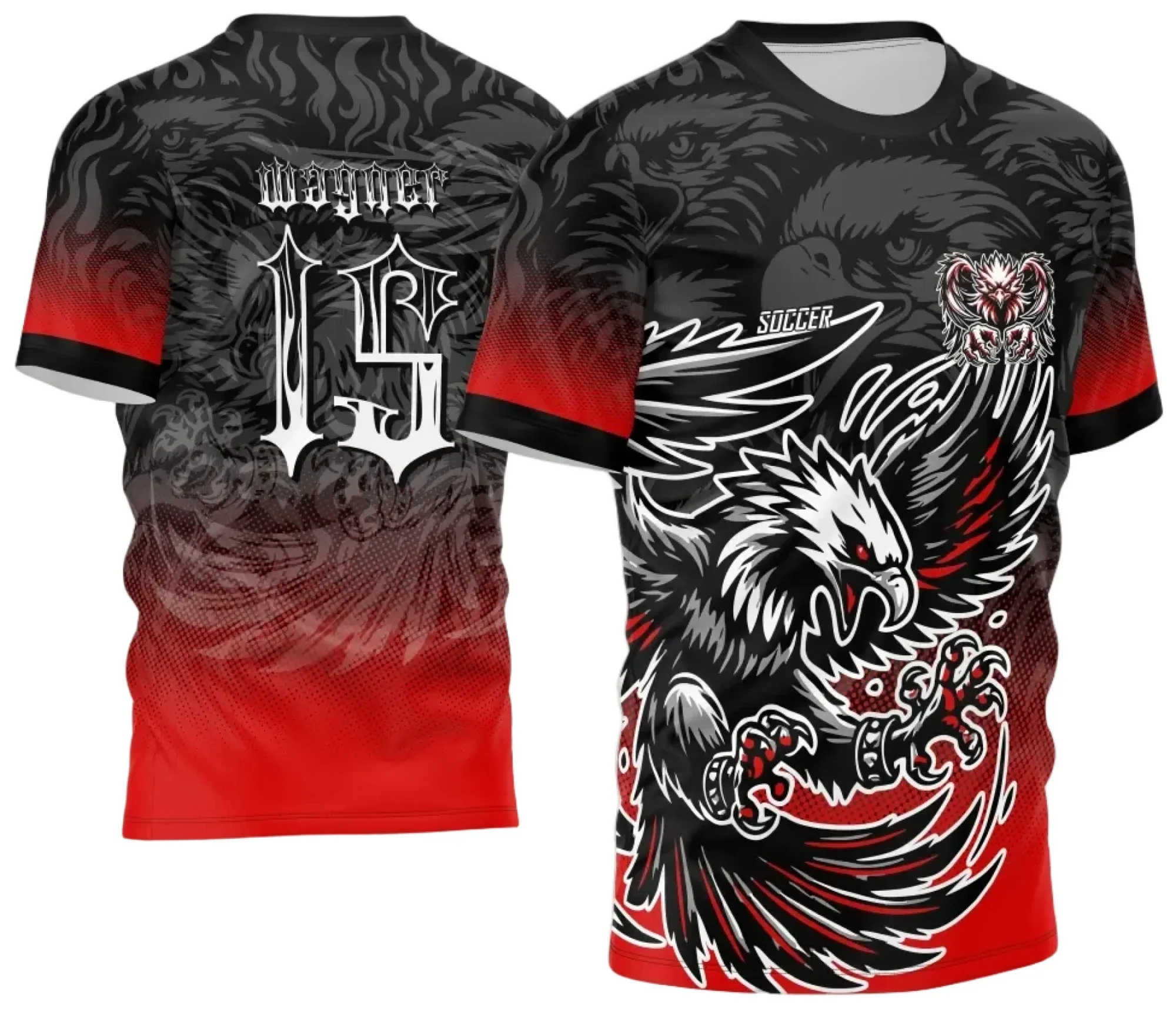 Camiseta unissex preta com logo no peito e estampa grande nas costas, temática Interclasse Águia Dark M2 2024 - 2025, ideal para eventos escolares e esportivos.