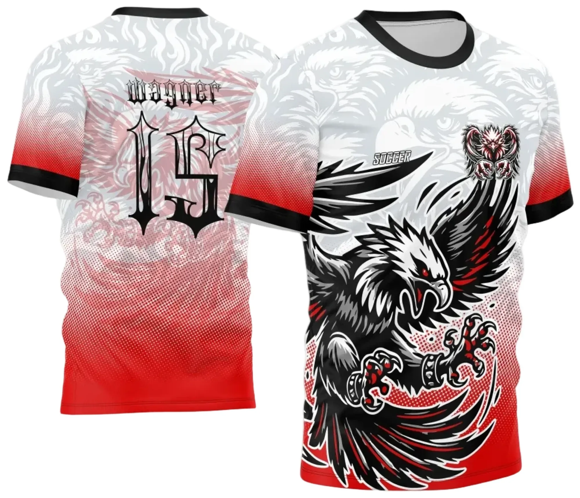 Camiseta unissex preta com logo no peito e estampa grande nas costas destacando Águia Dark M1, ideal para eventos Interclasse 2024-2025, moderna e estilosa.