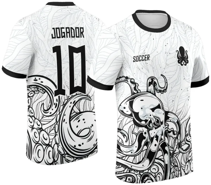 Camiseta unissex preta com logo no peito e estampa grande nas costas com tema Interclasse Polvo 2024 - 2025, design moderno e vibrante ideal para eventos escolares e esportivos.