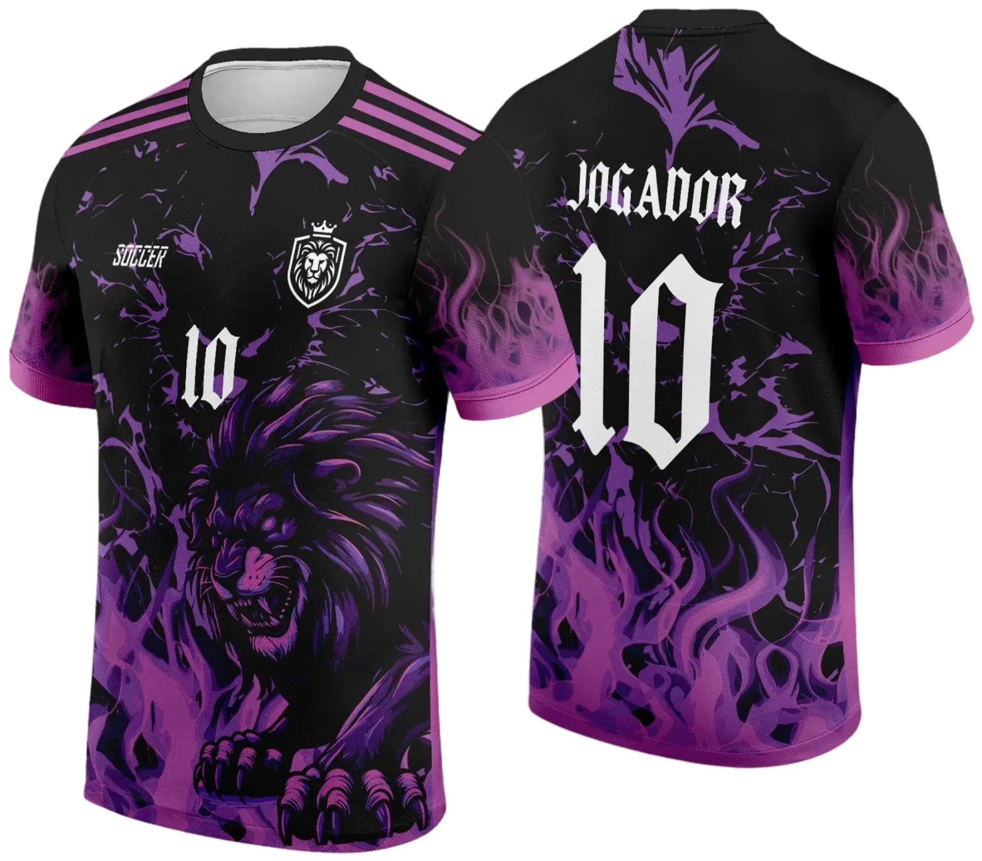 Camiseta unissex preta com logo no peito e estampa grande nas costas com tema Leão de Fogo, representando a força e energia da interclasse 2024 - 2025.