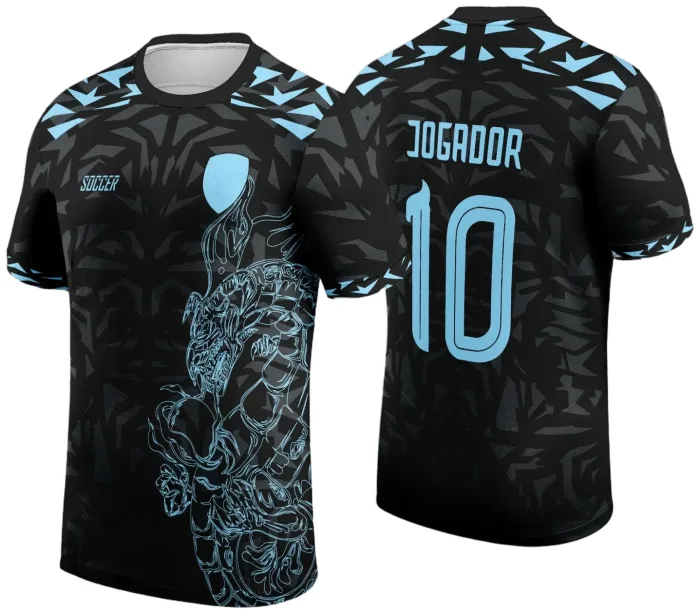 Camiseta unissex preta com logo no peito e estampa grande nas costas com tema Dragão Interclasse 2024-2025, visual moderno e marcante ideal para eventos escolares.