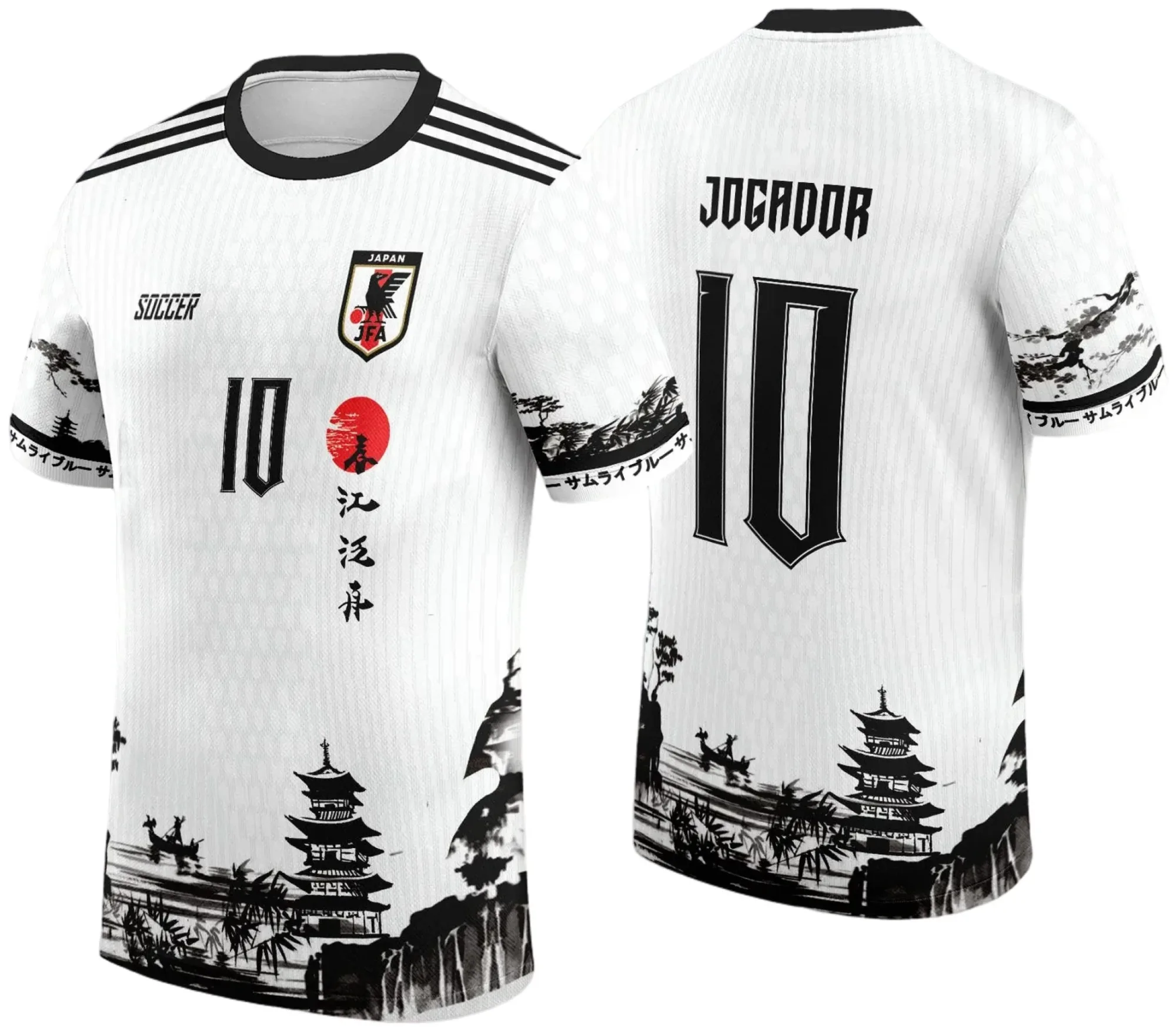 Camiseta unissex preta com logo no peito e estampa grande nas costas da Camisa Interclasse Japão 2024 2025 modelo 2, ideal para eventos e turmas de colégio.
