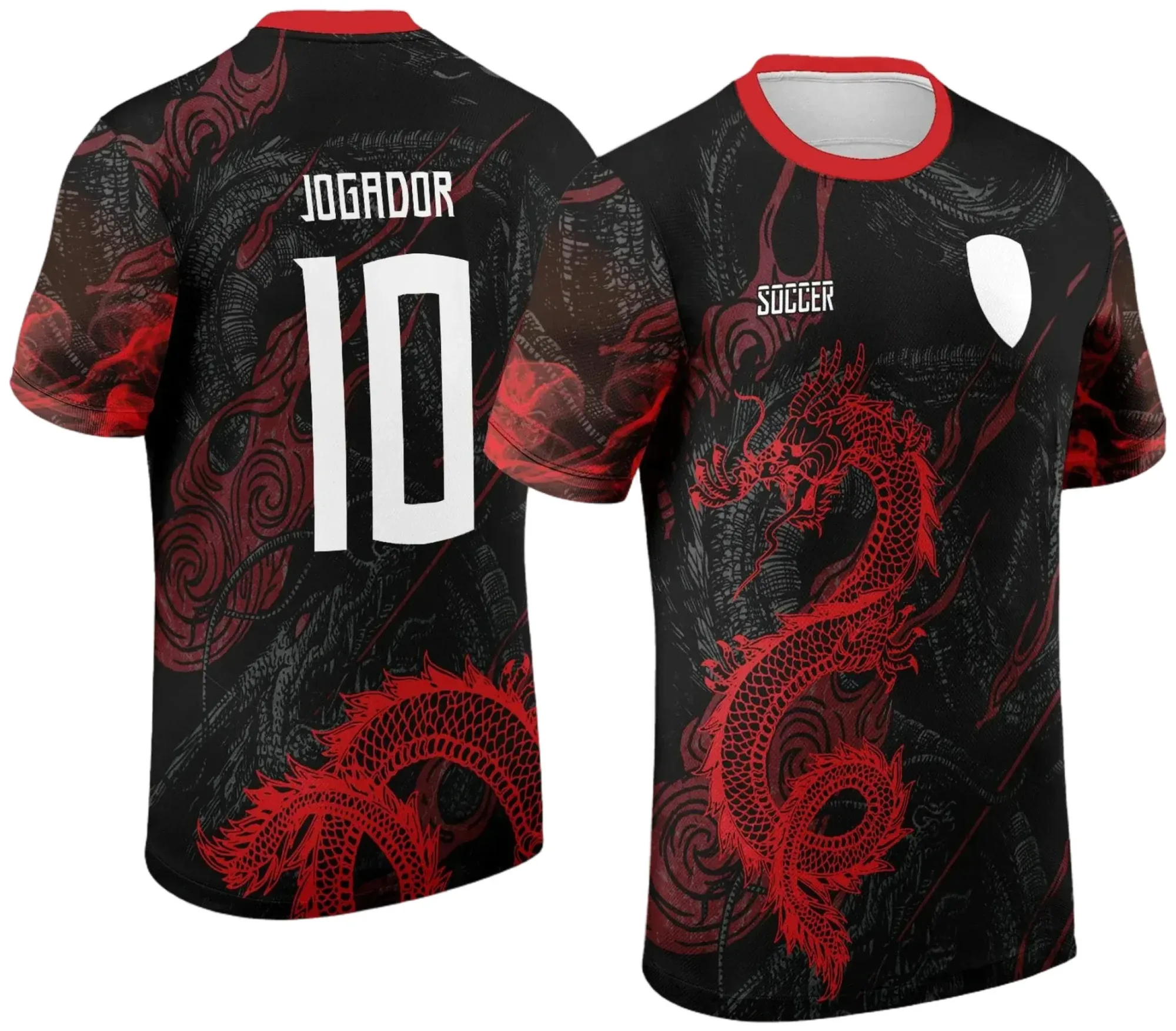 Camiseta unissex preta com logo no peito e estampa grande nas costas de dragão, tema Interclasse 2024-2025, destacando atitude e estilo marcante para todas as ocasiões.