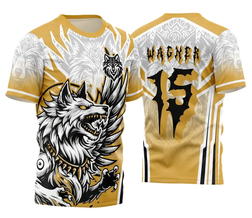 Camiseta unissex preta com logo no peito discreto e estampa grande nas costas do Lobo Divino, tema Interclasse 2024 - 2025, ideal para quem busca estilo e identidade marcante.