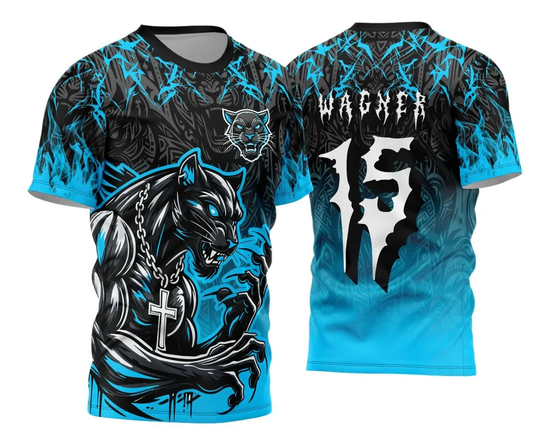 Camiseta unissex preta com logo no peito e estampa grande nas costas da Pantera Interclasse 2024 2025, ideal para eventos escolares e times esportivos.