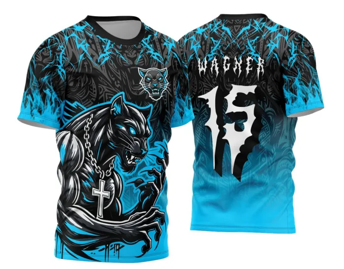 Camiseta unissex preta com logo no peito e estampa grande nas costas da Pantera Interclasse 2024 2025, ideal para eventos escolares e times esportivos.