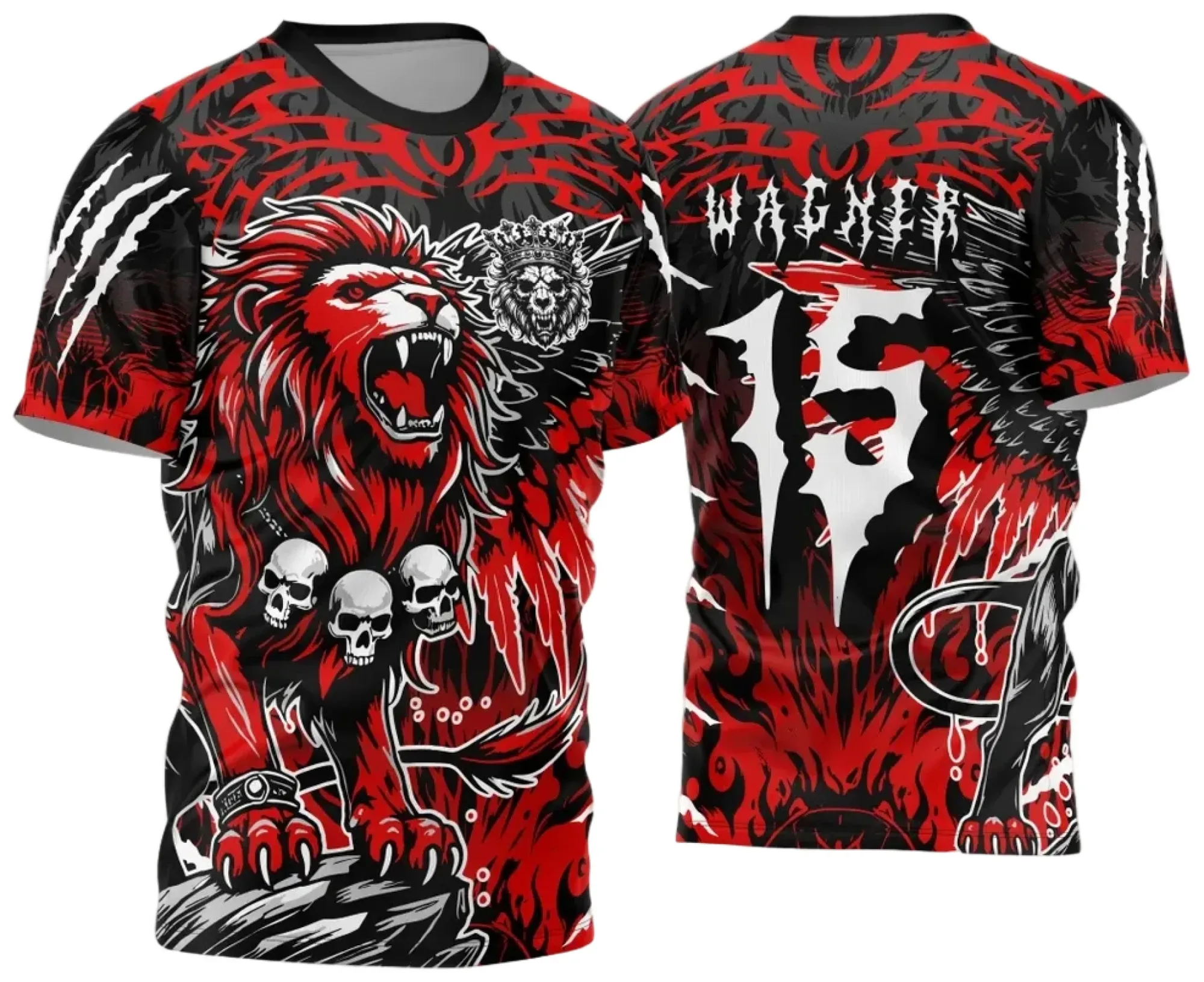 Camiseta unissex preta com logo no peito e estampa grande nas costas com o tema Camisa Interclasse Leão 2024 2025 modelo 10, ideal para ocasiões escolares e eventos esportivos.