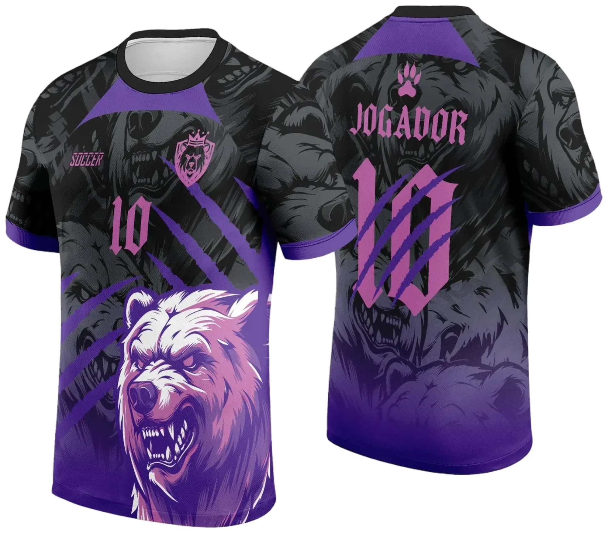 Camiseta unissex preta com logo no peito e estampa grande nas costas do tema Camisa de Interclasse Urso 2024 - 2025 modelo 2, ideal para eventos e uniformes escolares.