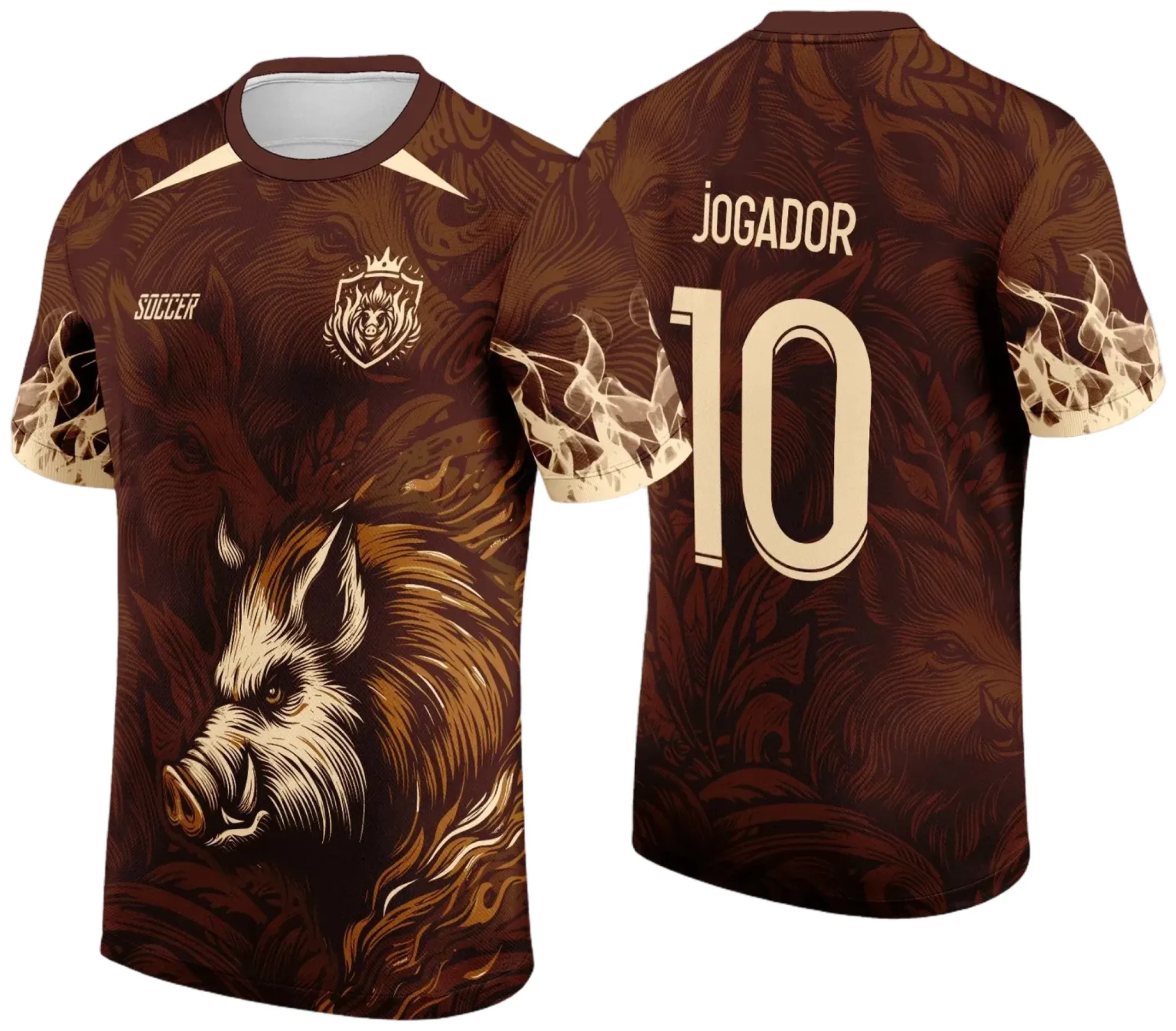 Camiseta unissex preta com logo no peito e estampa grande nas costas com tema Interclasse Javali 2024-2025, modelo 3, perfeita para eventos esportivos e confraternizações.