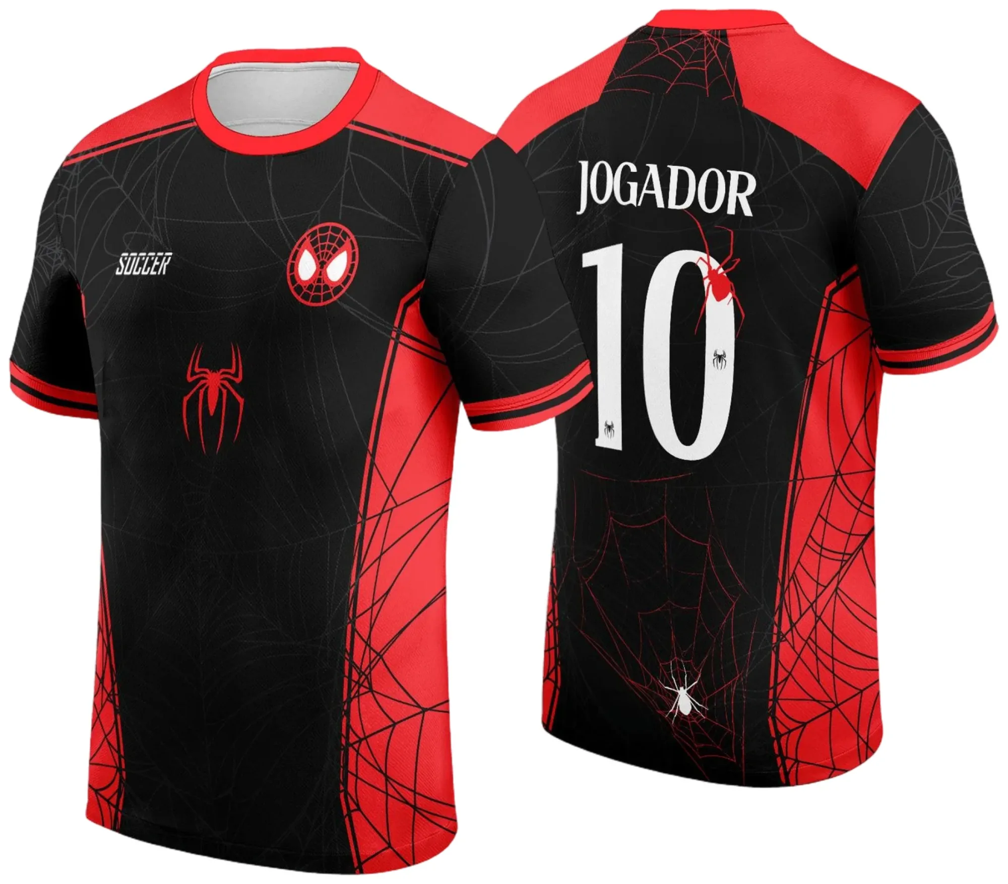 Camiseta unissex preta com logo no peito e estampa grande nas costas do Homem Aranha, estilo interclasse 2024-2025, perfeita para fãs do personagem em eventos e uso casual.